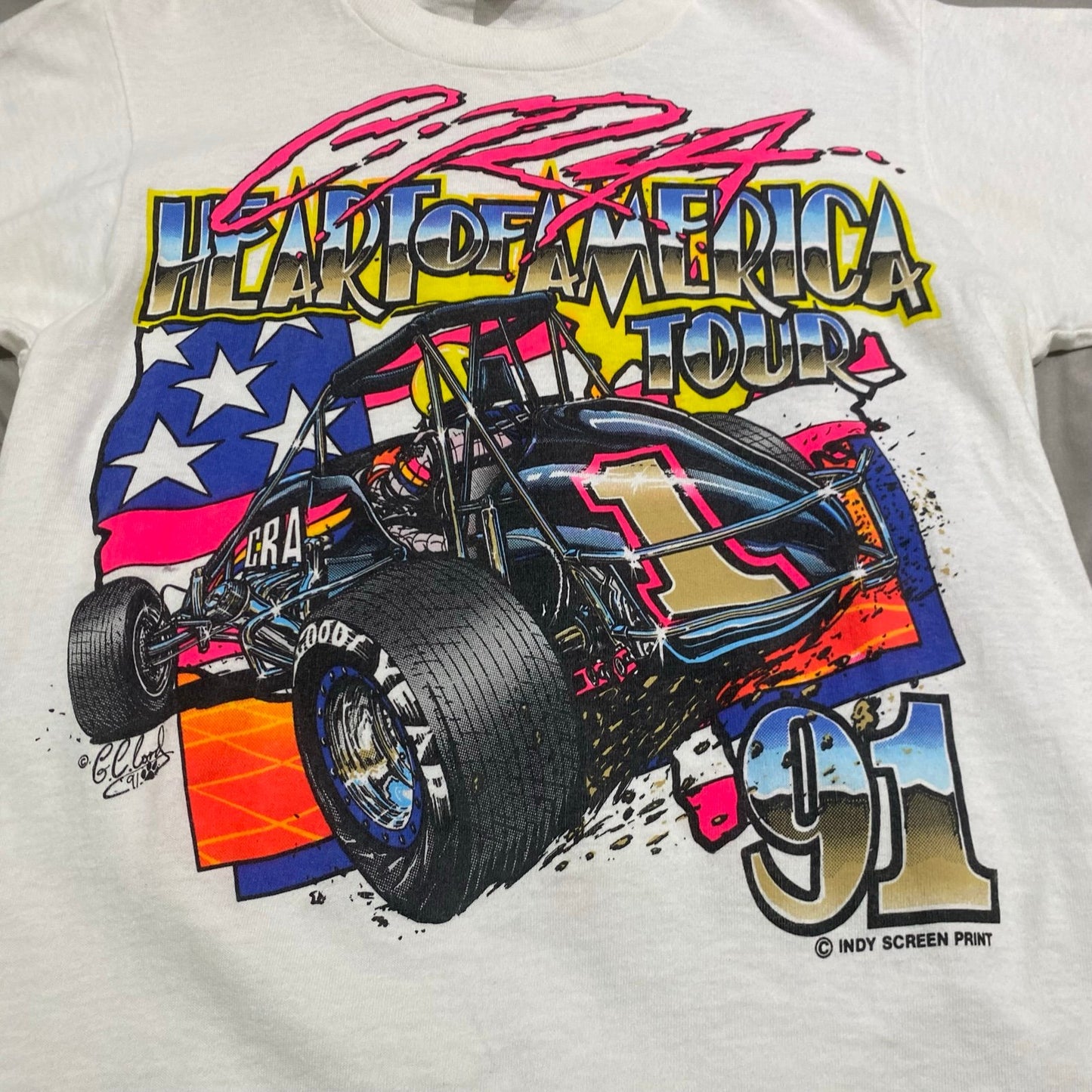 Vintage 1991 CRA Heart of American Tour Shirt Womans Large Car Racing White