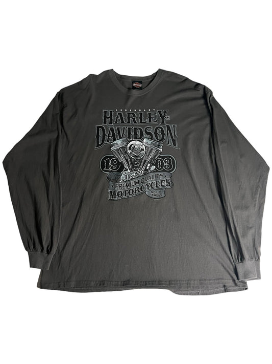 Harley Davidson Shirt Mens 2XL XXL Gray Military Overseas Tour Long Sleeve Skull