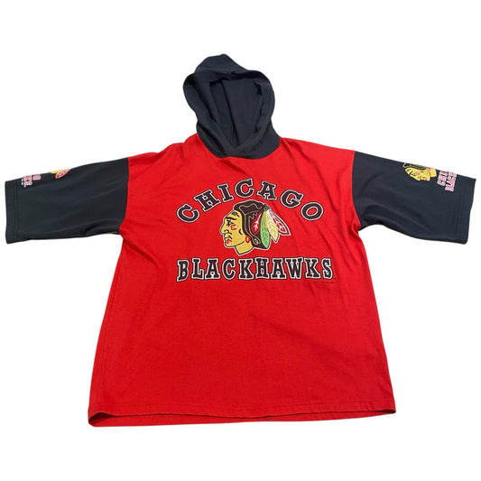 Vintage 90's Chicago Blackhawks Hoodie Shirt Mens Large LOGO 7 NHL Black Red