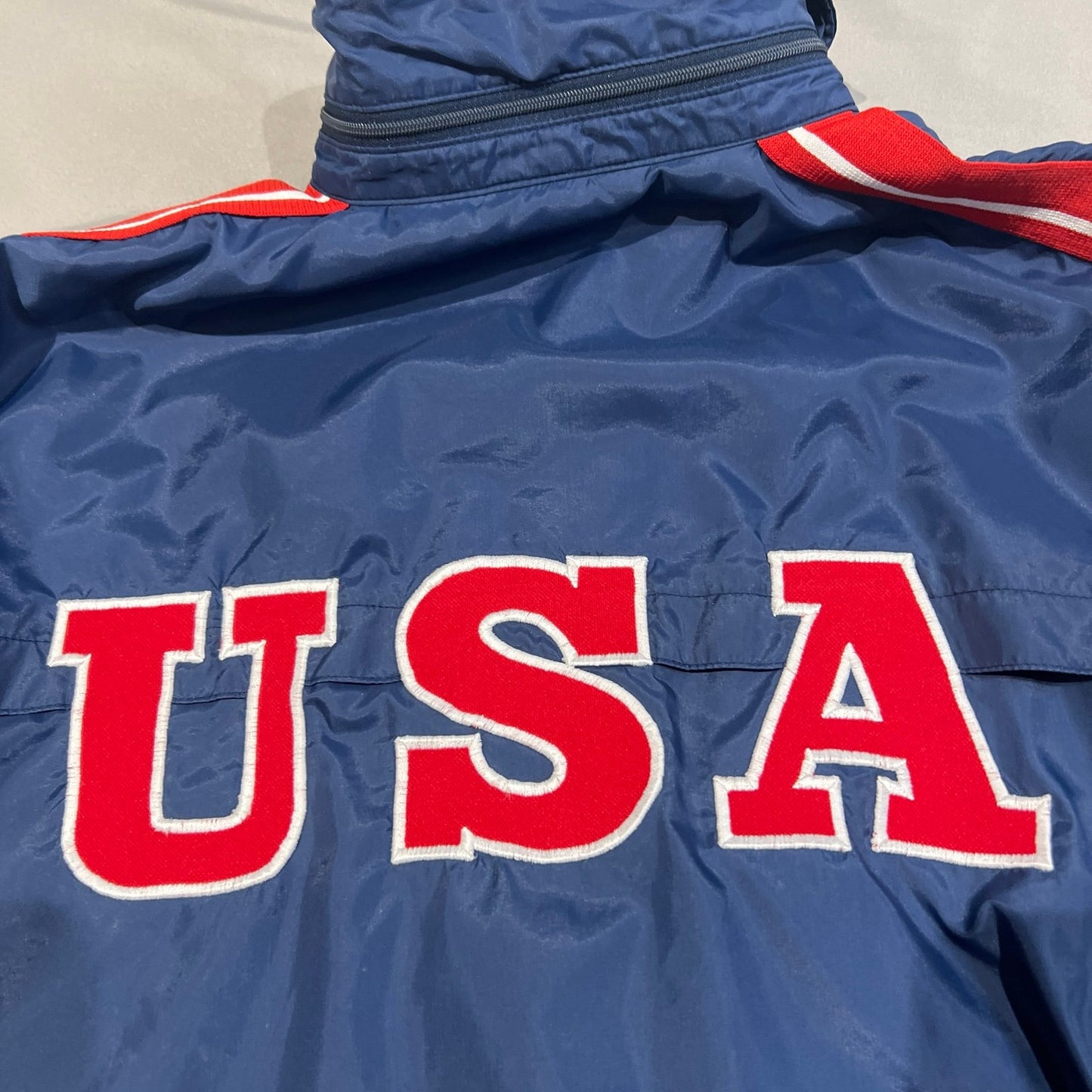 90's ASICS USA Track Windbreaker Jackets Mens Large Full Zip Up Blue