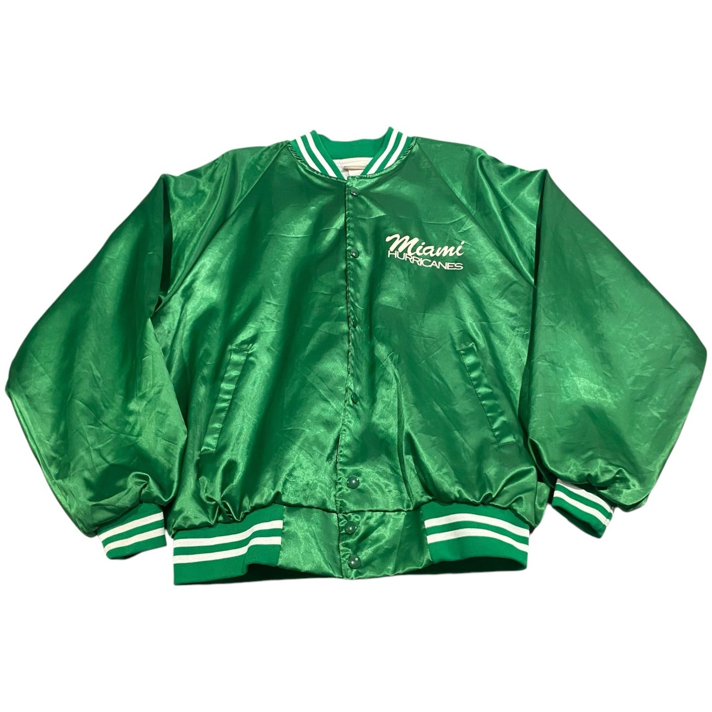 Vintage 80's Miami Hurricanes Jacket Mens XL Satin Varsity Coat Hartwell Green