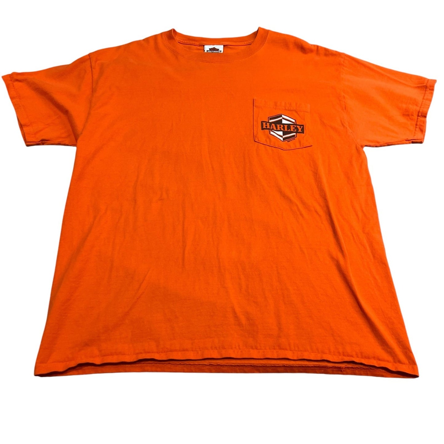 Harley Davidson Shirt Mens Large Denver Orange Short Sleeve Pocket Motorcycle