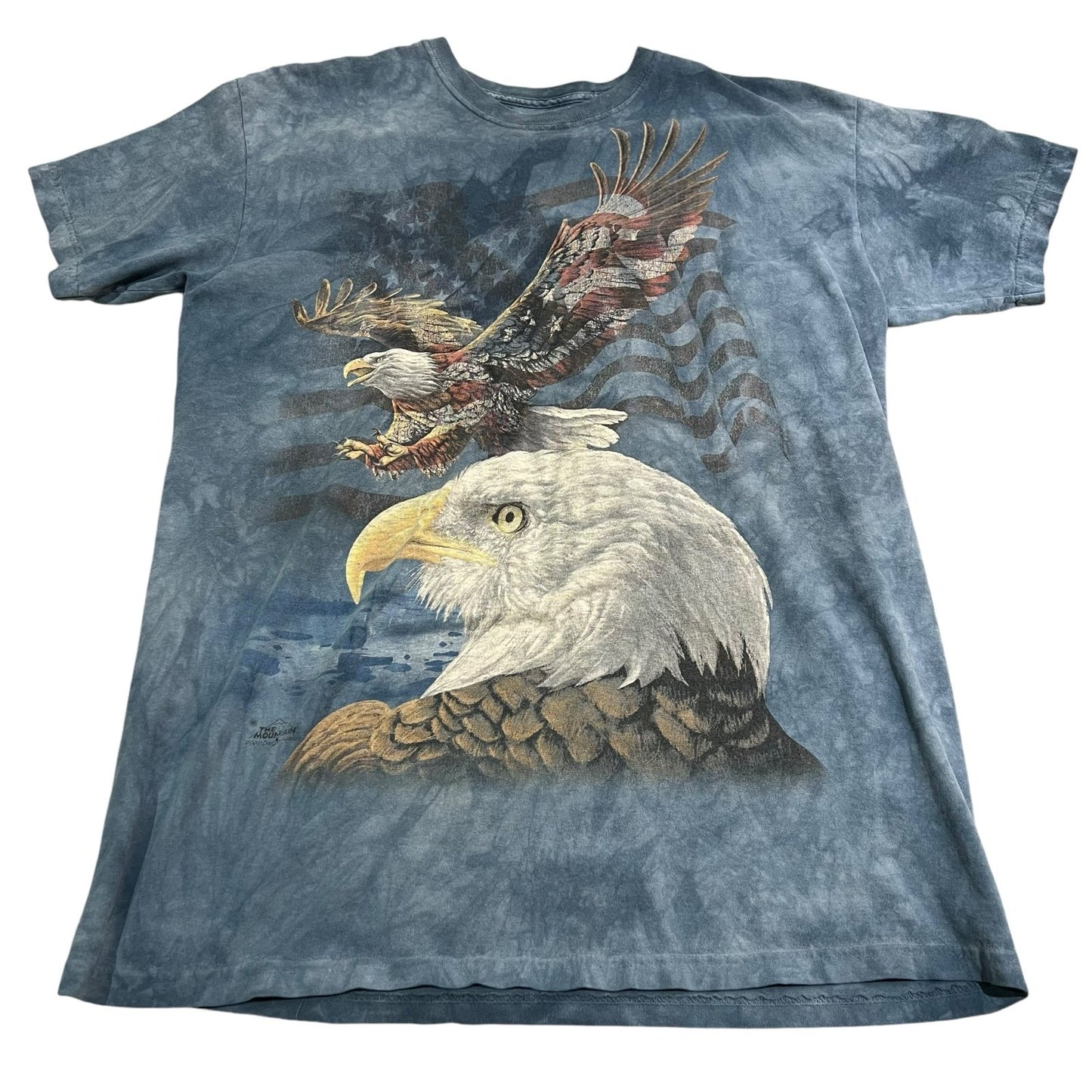 The Mountain Shirt Bald Eagle Mens XL Short Sleeve Blue Tie Dye American USA