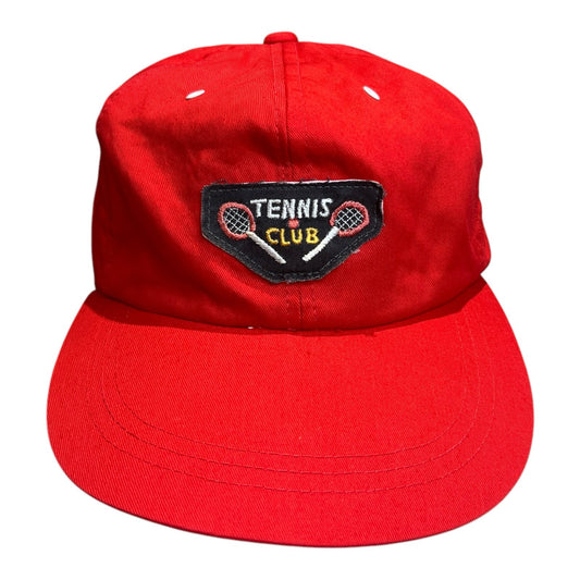 Tennis Club Hat Adjustable Strapback Cap Red Patch Logo