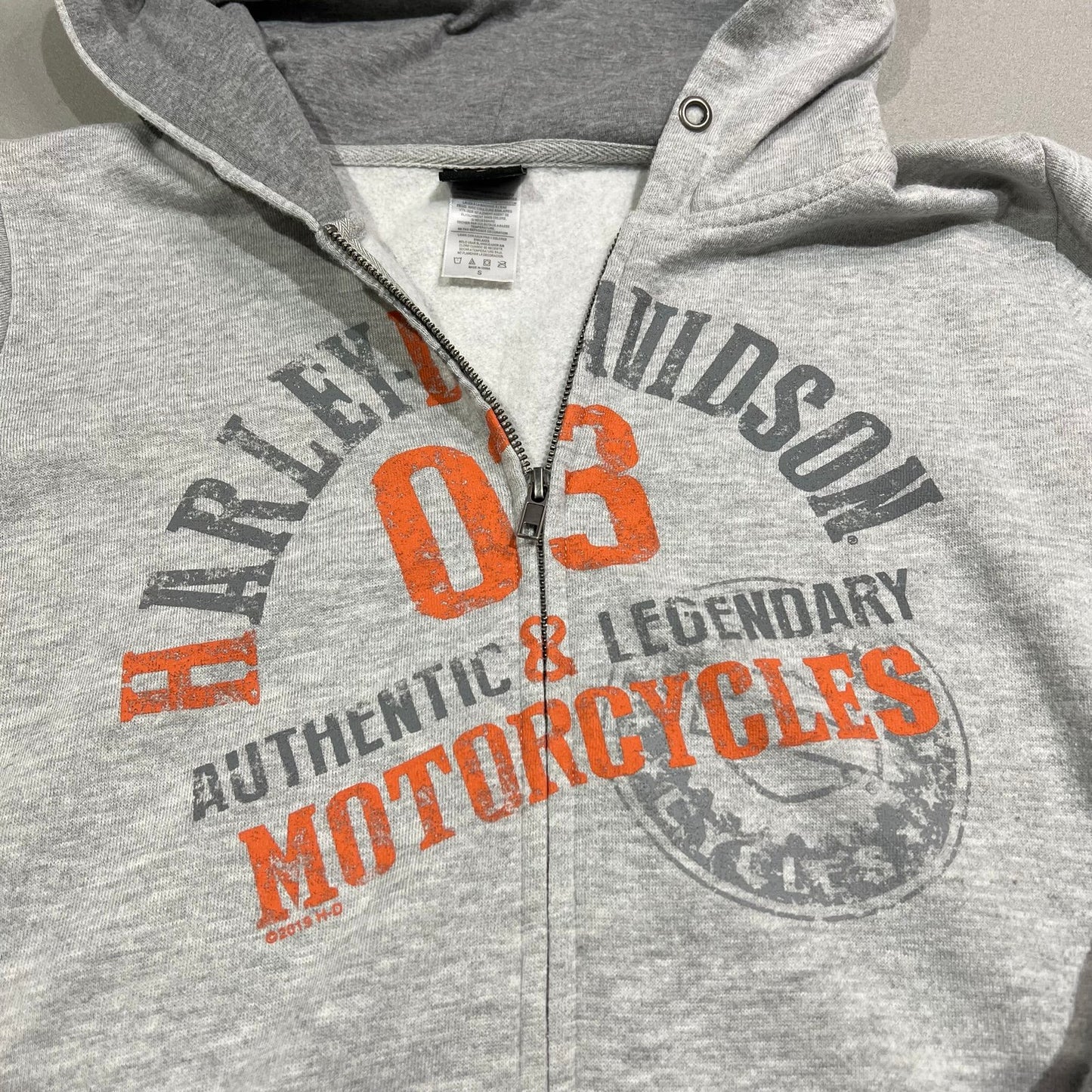 Harley Davidson Hoodie Womans Small Sweatshirt Gray Orange Motorcycle Full Zip