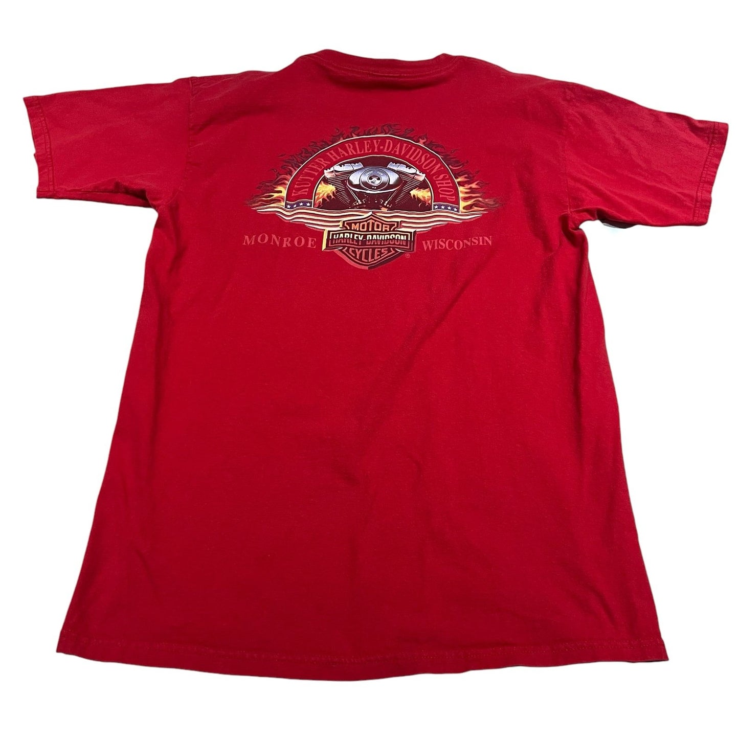 Harley Davidson Shirt Mens Large Red Short Sleeve Flame Monroe Motorcycle