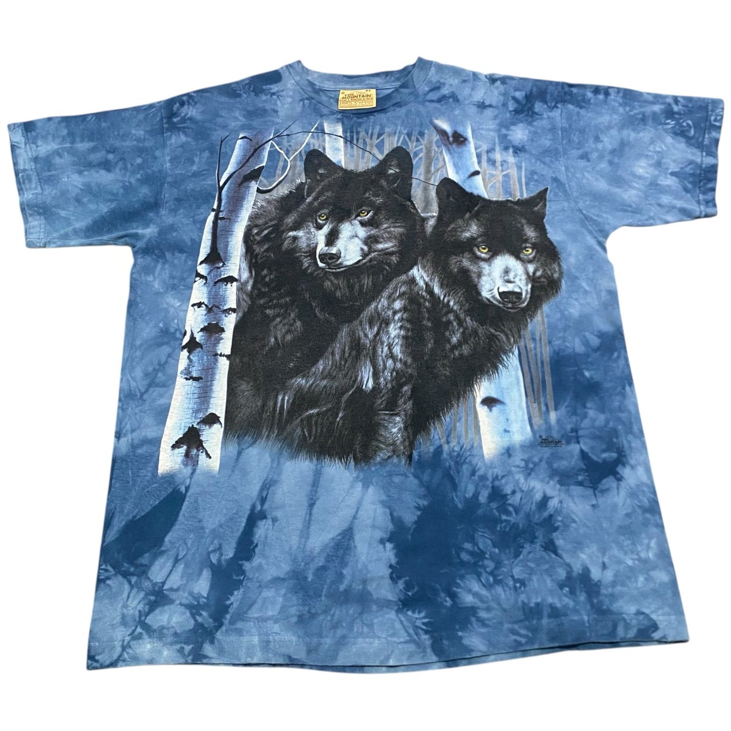 Vintage 2001 The Mountain Wolfs Print Blue Tie Dye Mens XL Shirt