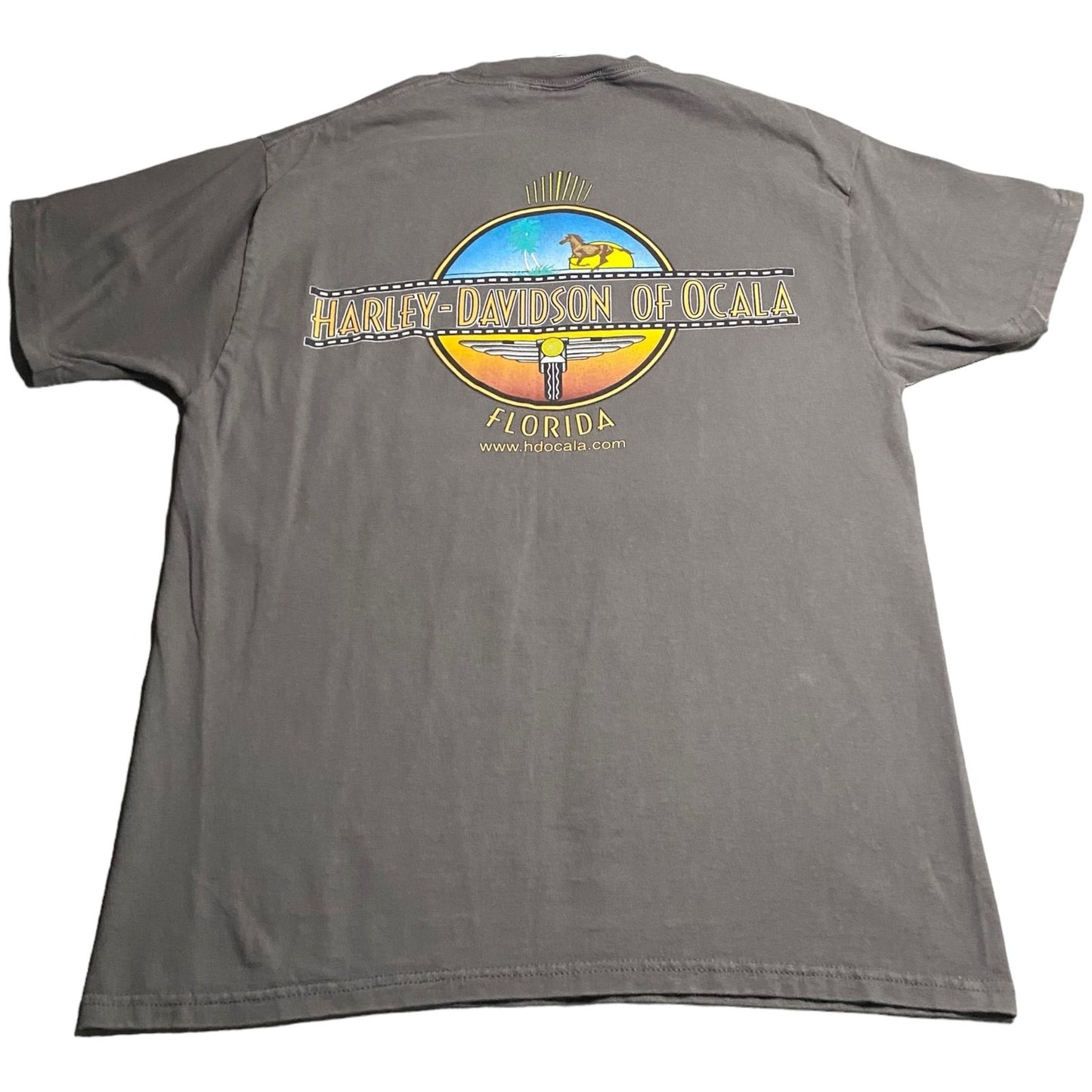 Harley Davidson Shirt Mens Large Cala Florida Gray Short Sleeve Motorcycle Biker