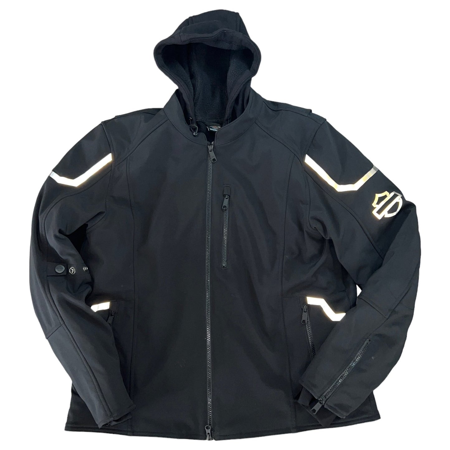 Harley Davidson Jacket Mens Large Reflective 3M Hooded Motorcycle Rider Black