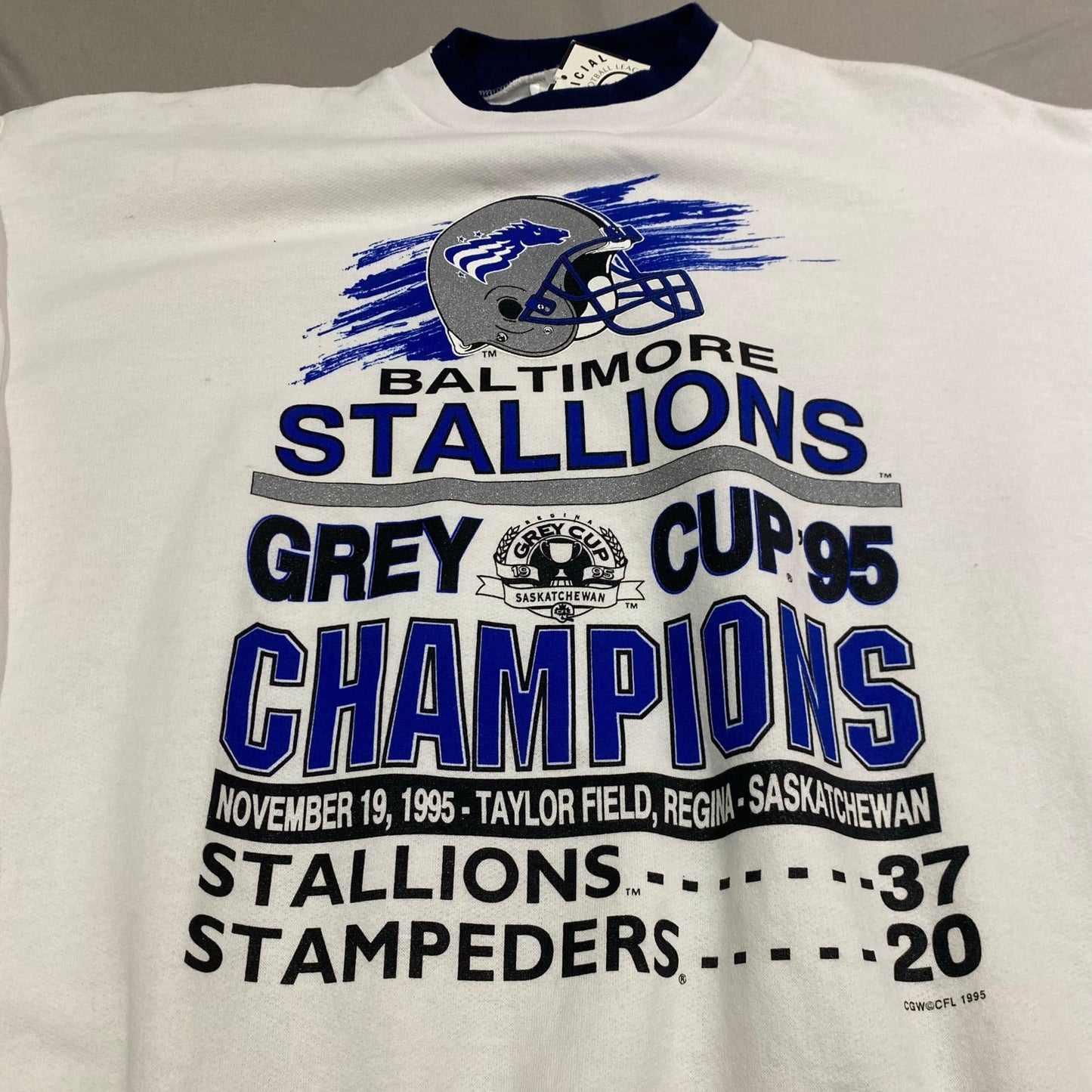 NWT Vintage 1995 Baltimore Stallions Sweater Crewneck White Mens Large Canada