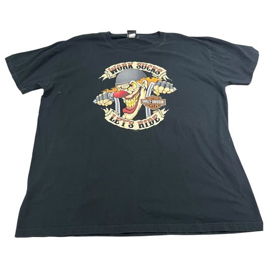 Harley Davidson Work Sucks Lets Ride Clown Shirt Mens 2XL XXL Black Short Sleeve