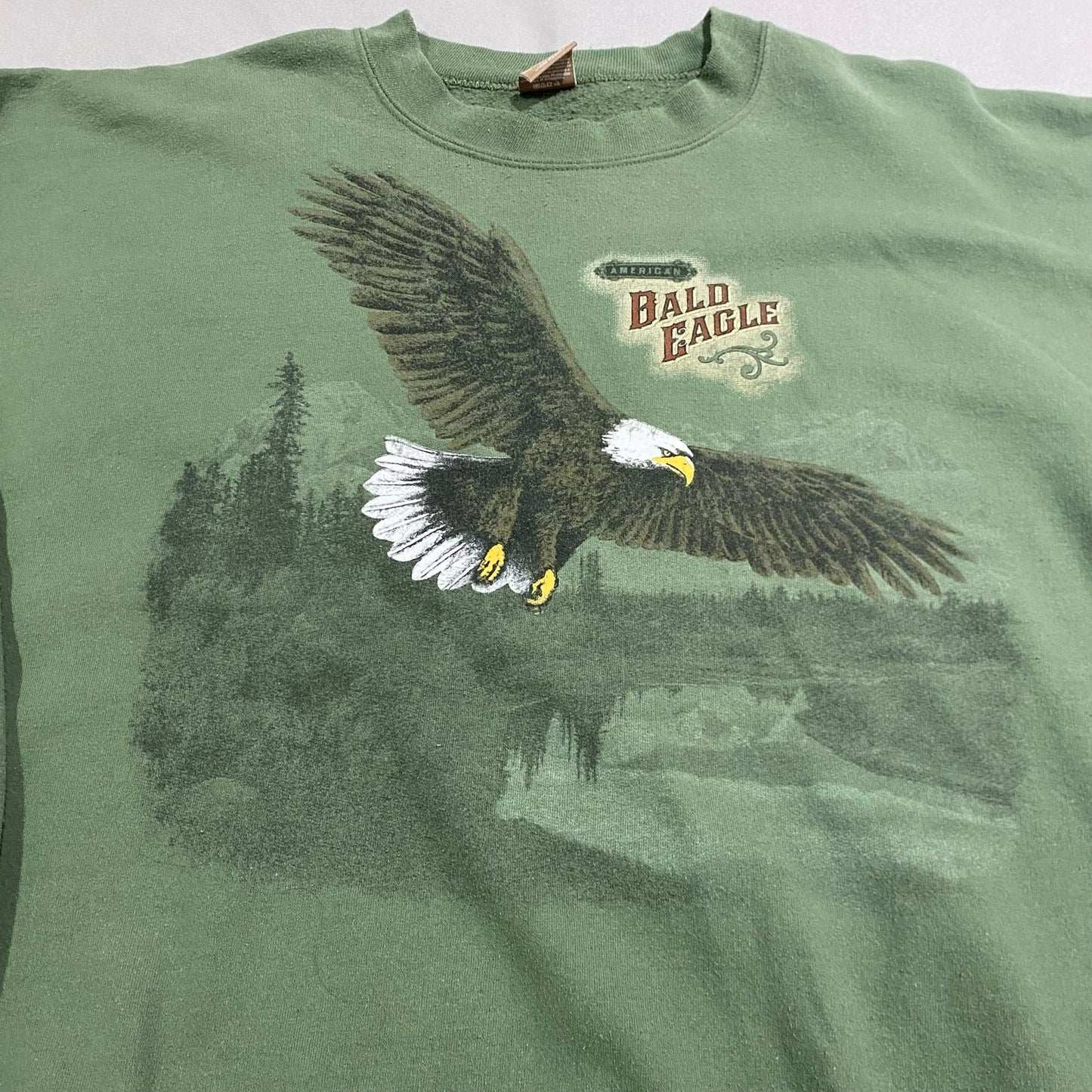 Vintage Bald Eagle Sweater Crewneck Mens XL Green Nature Animal Hunting