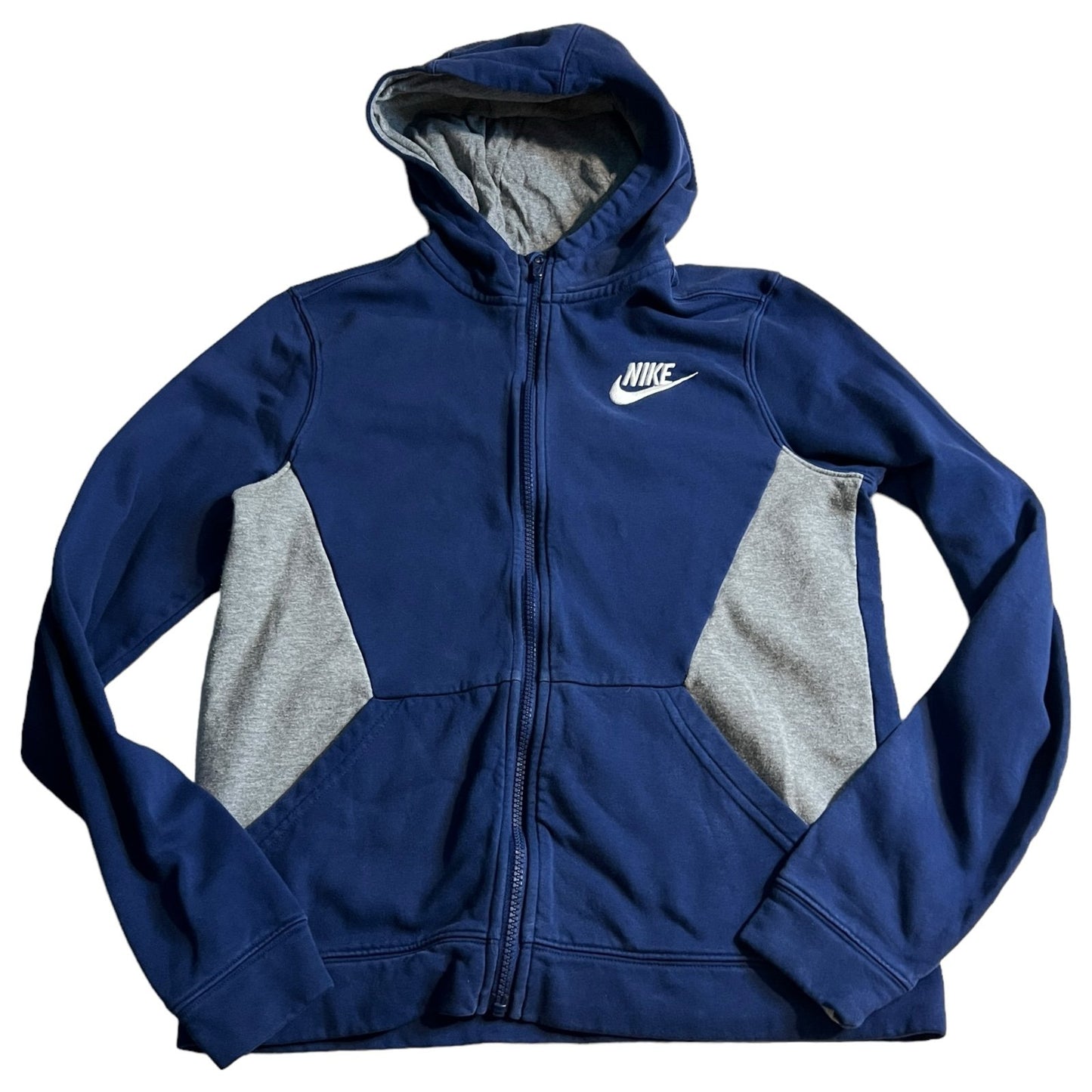 Nike Hoodie Jacket Kids XL Youth Blue Full Zip Swoosh Sweat Shirt Y2K