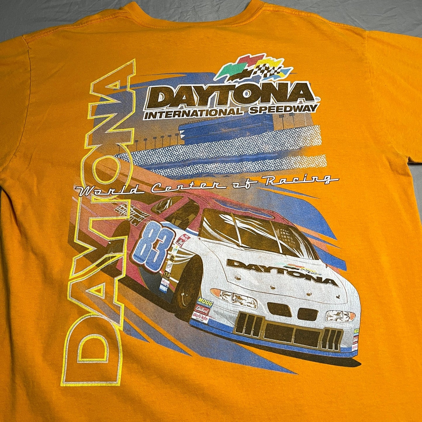 Vintage NASCAR Shirt Mens XL Short Sleeve Orange Daytona Checkered Flag