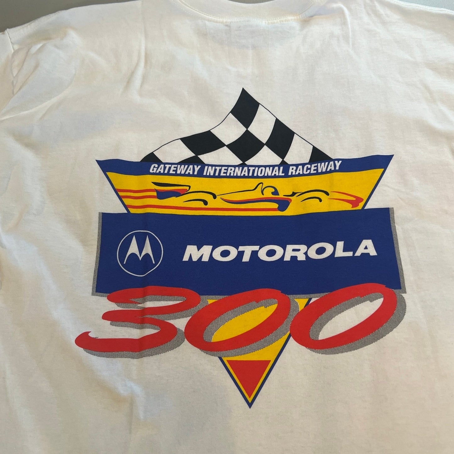 Vintage Blundell Drag Racing Shirt Mens XL Short Sleeve White Motorola 300