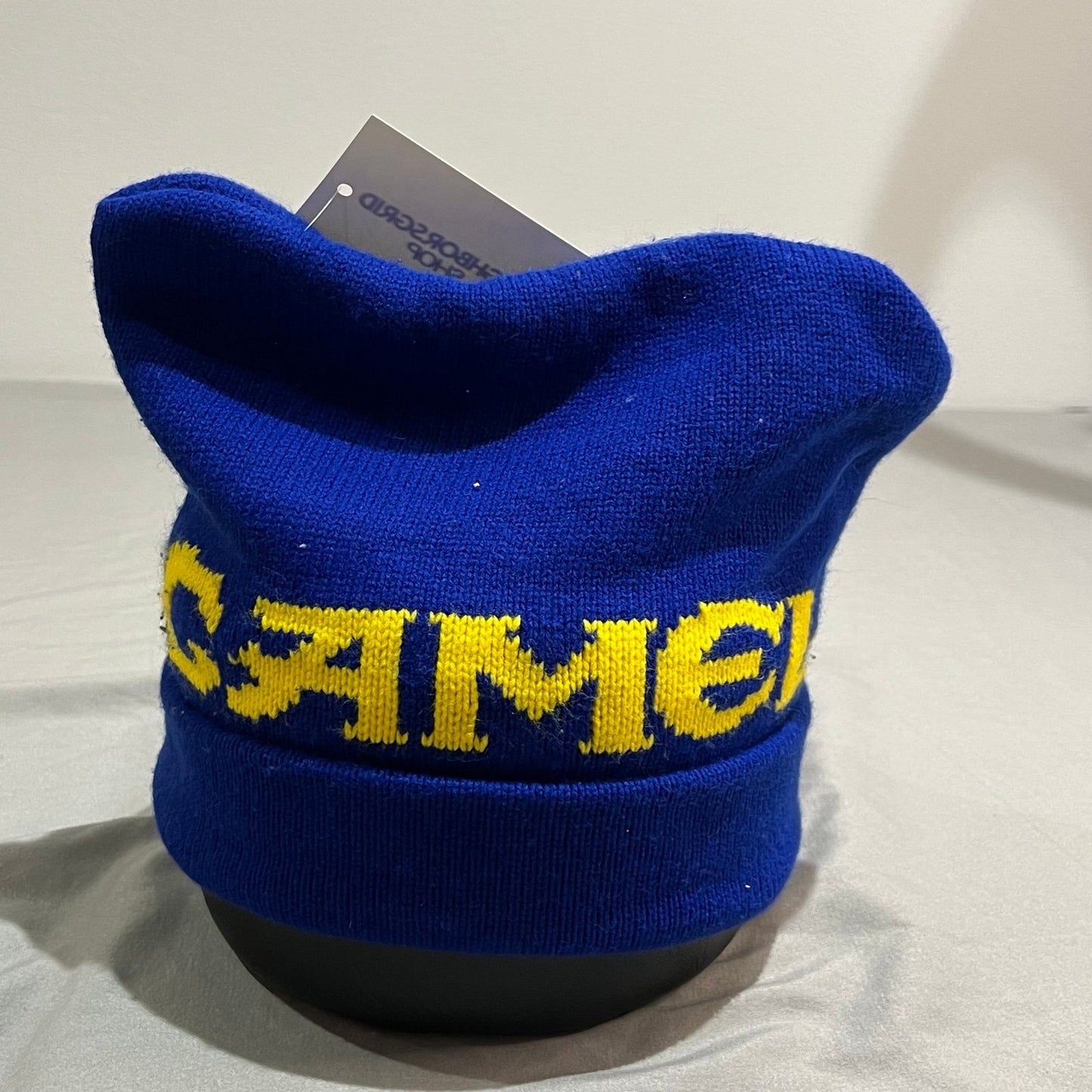 Vintage 80's Camel Cigarettes Winter Hat Blue Yellow