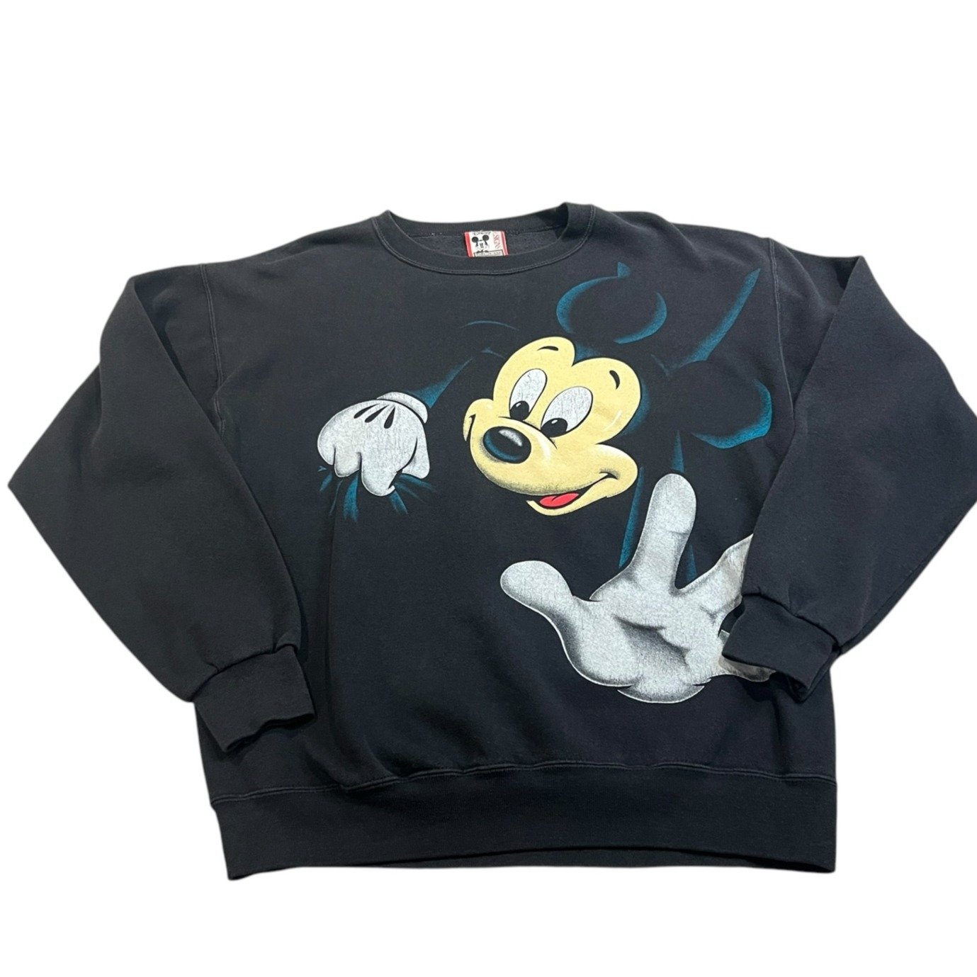 Vintage Disney Mickey Mouse Sweater Mens Medium Double Sided Black Crewneck 90's