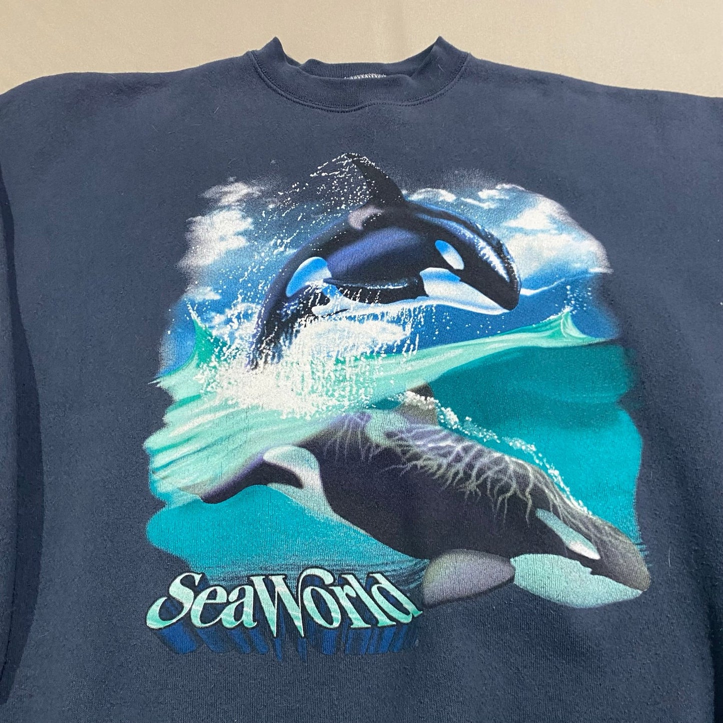 Vintage Seaworld Crewneck Sweater Mens XL Blue Tultex Orca Killer Whale Animal