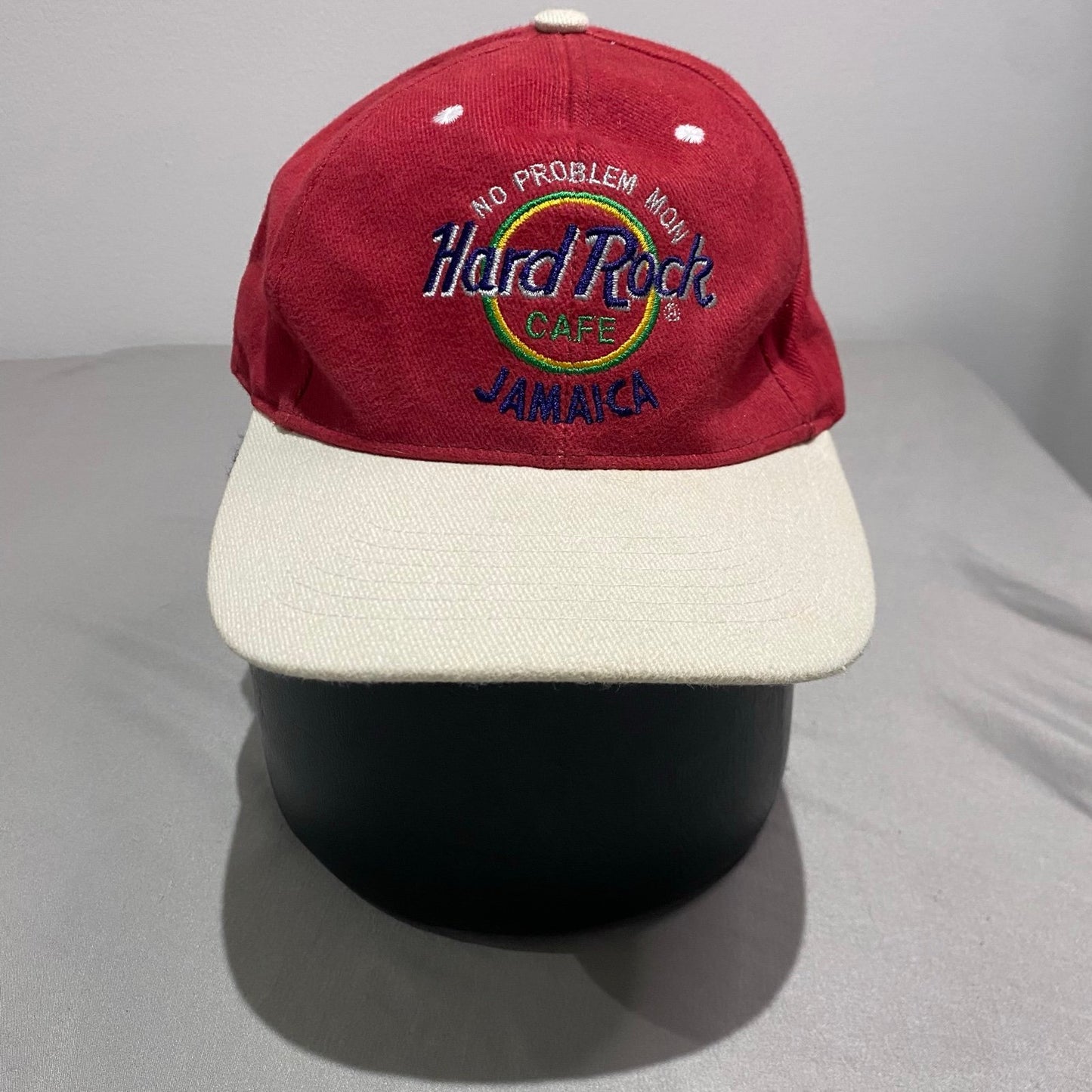 Vintage Hard Rock Cafe Jamica Strapback Hat Cap Adjustable Red White Embroidered