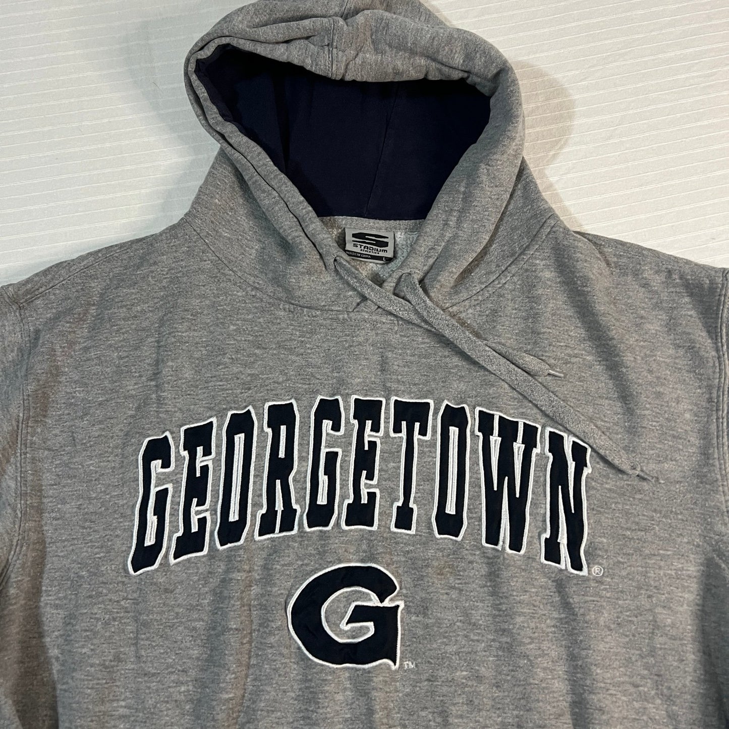 Vintage Georgetown Bulldogs Hoodie Mens Large Gray Stadium Sweat Shirt Sweater