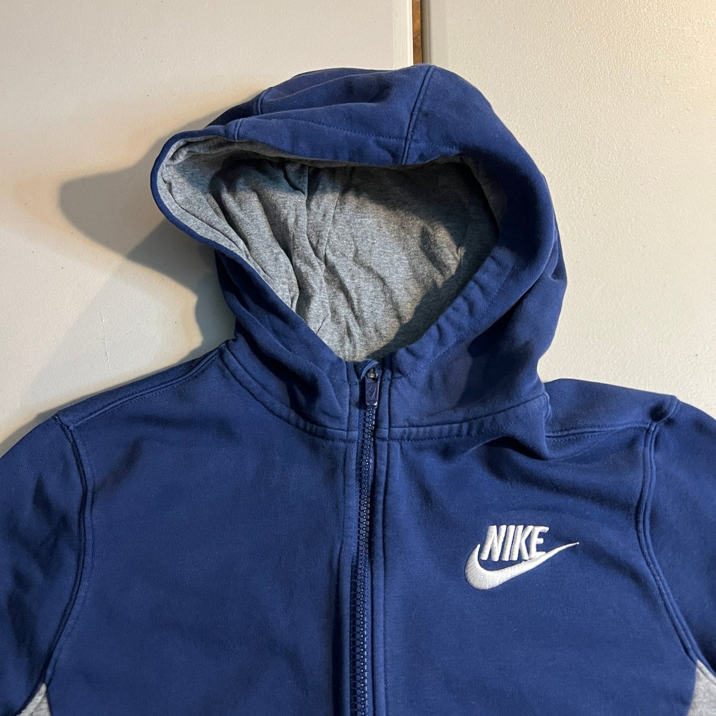 Nike Hoodie Jacket Kids XL Youth Blue Full Zip Swoosh Sweat Shirt Y2K