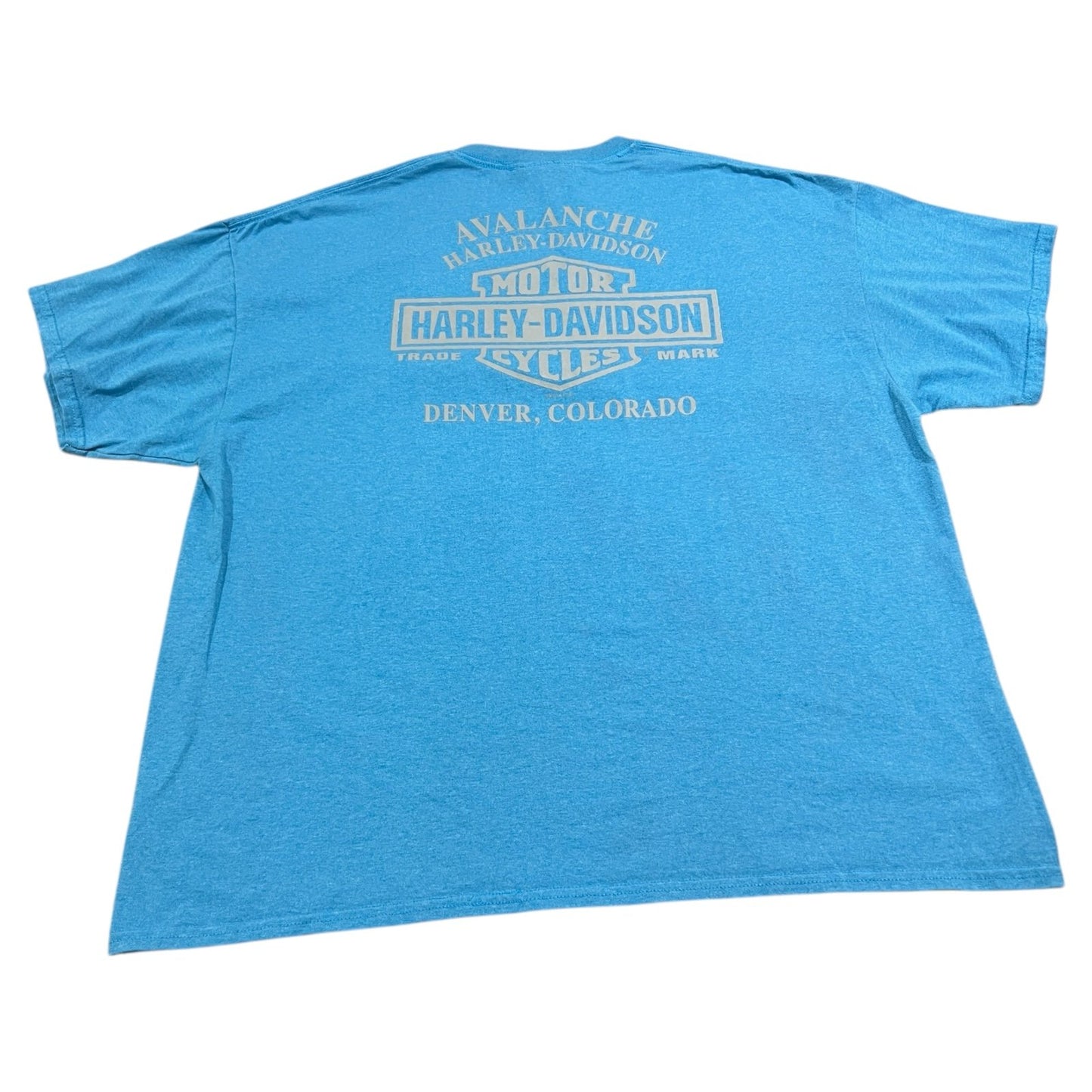 Harley Davidson Shirt Mens 2XL XXL Short Sleeve Blue Denver Motorcycle Biker
