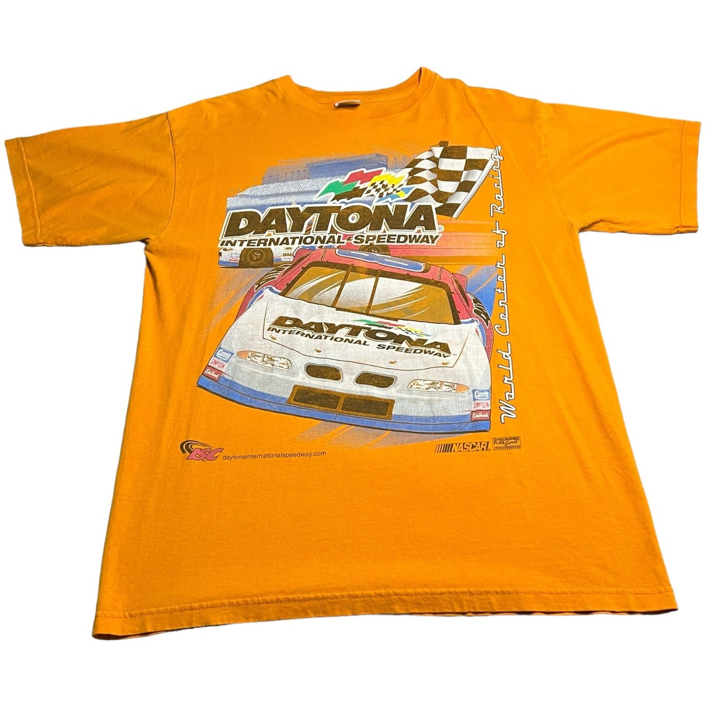 Vintage NASCAR Shirt Mens XL Short Sleeve Orange Daytona Checkered Flag