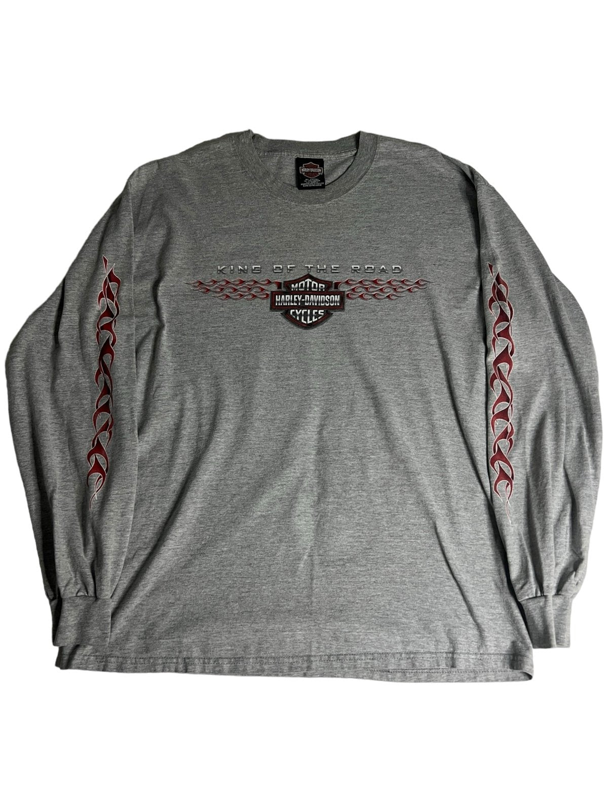 Harley Davidson Shirt Mens Large Long Sleeve Gray Flame Janesville Motorcycle