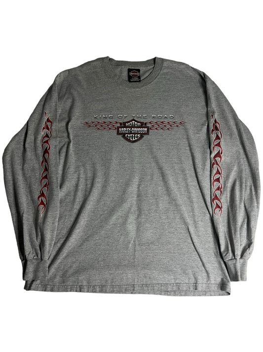 Harley Davidson Shirt Mens Large Long Sleeve Gray Flame Janesville Motorcycle