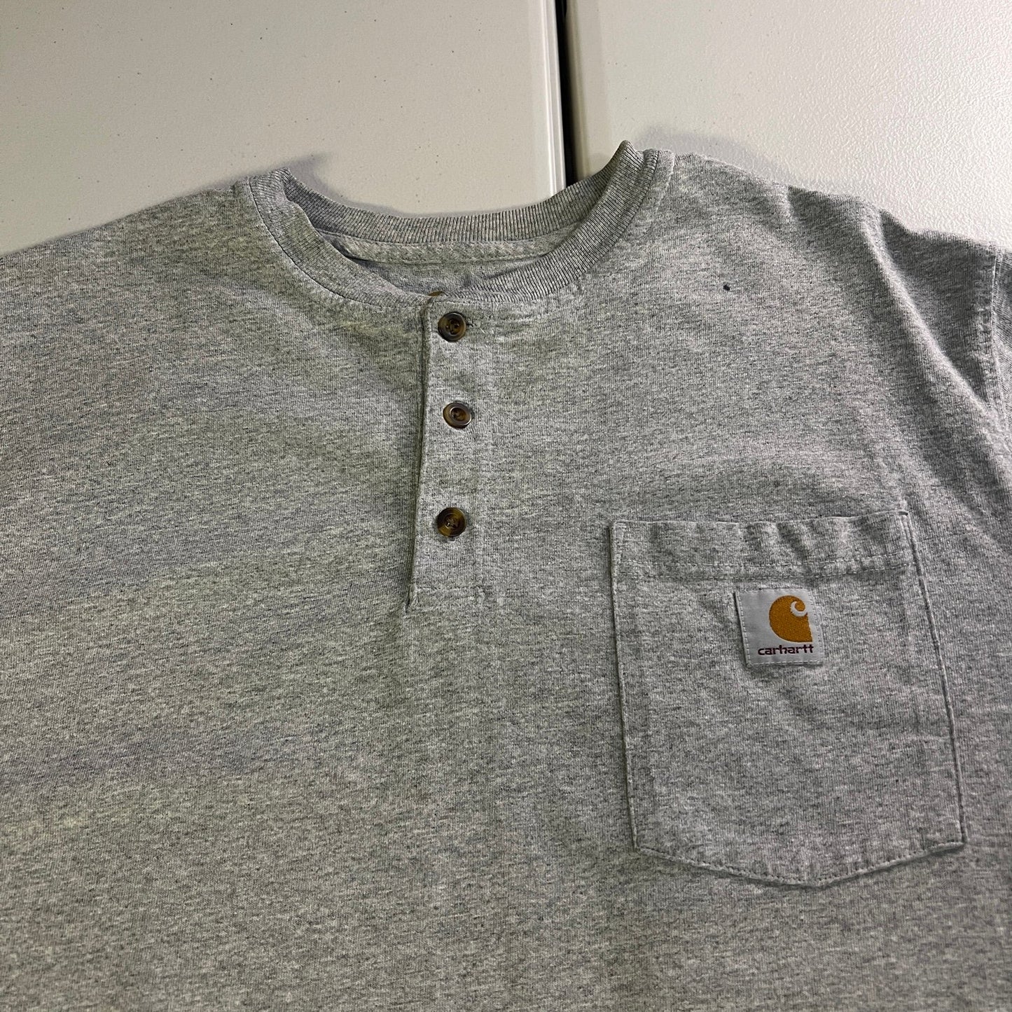 Carhartt Shirt Mens Large Tall Henley Gray Pocket Short Sleeve Workwear