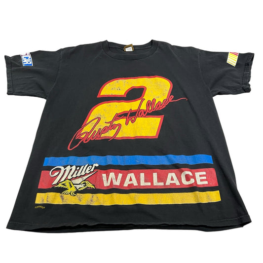 Vintage 90's Rusty Wallace Shirt Mens XL Nutmeg Double Sided NASCAR Miller Black