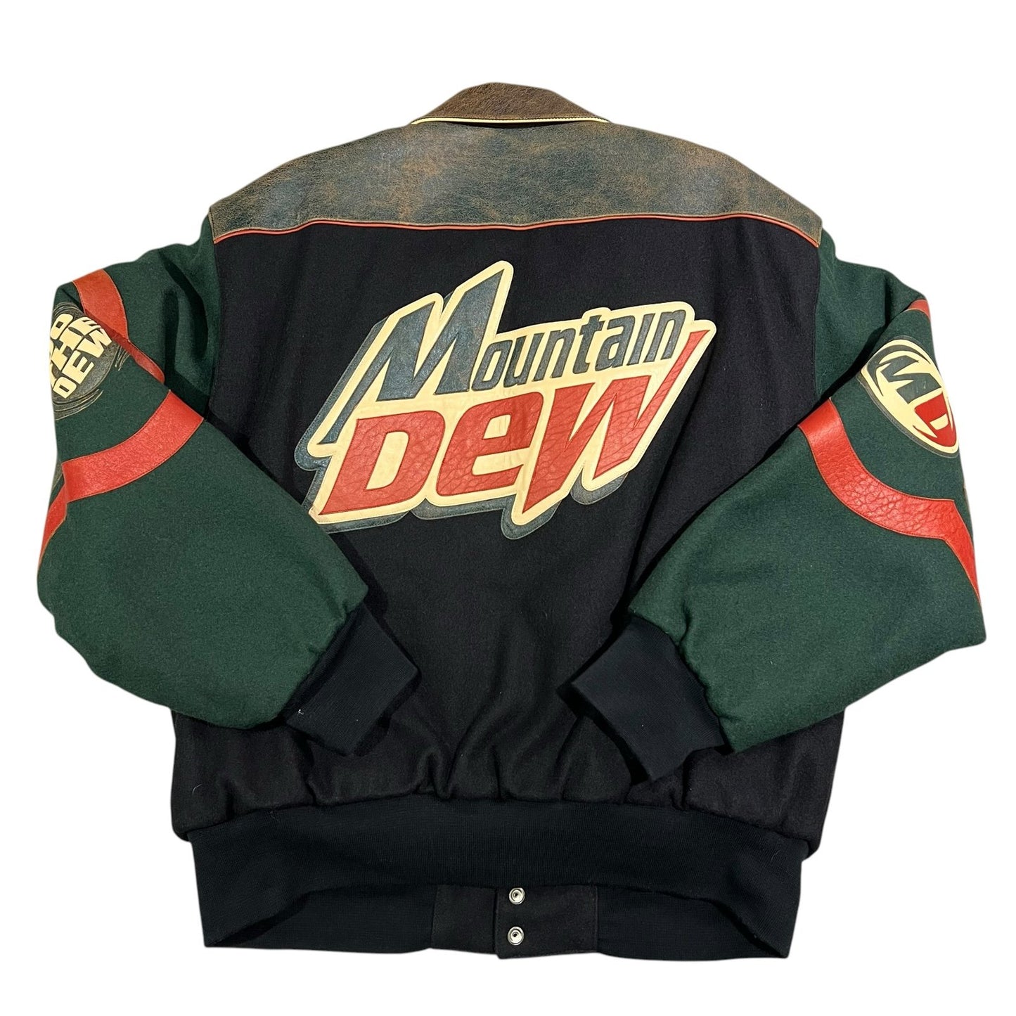 Vintage Mountain Dew JH Design Leather Jacket Mens XL Varsity Embroidered