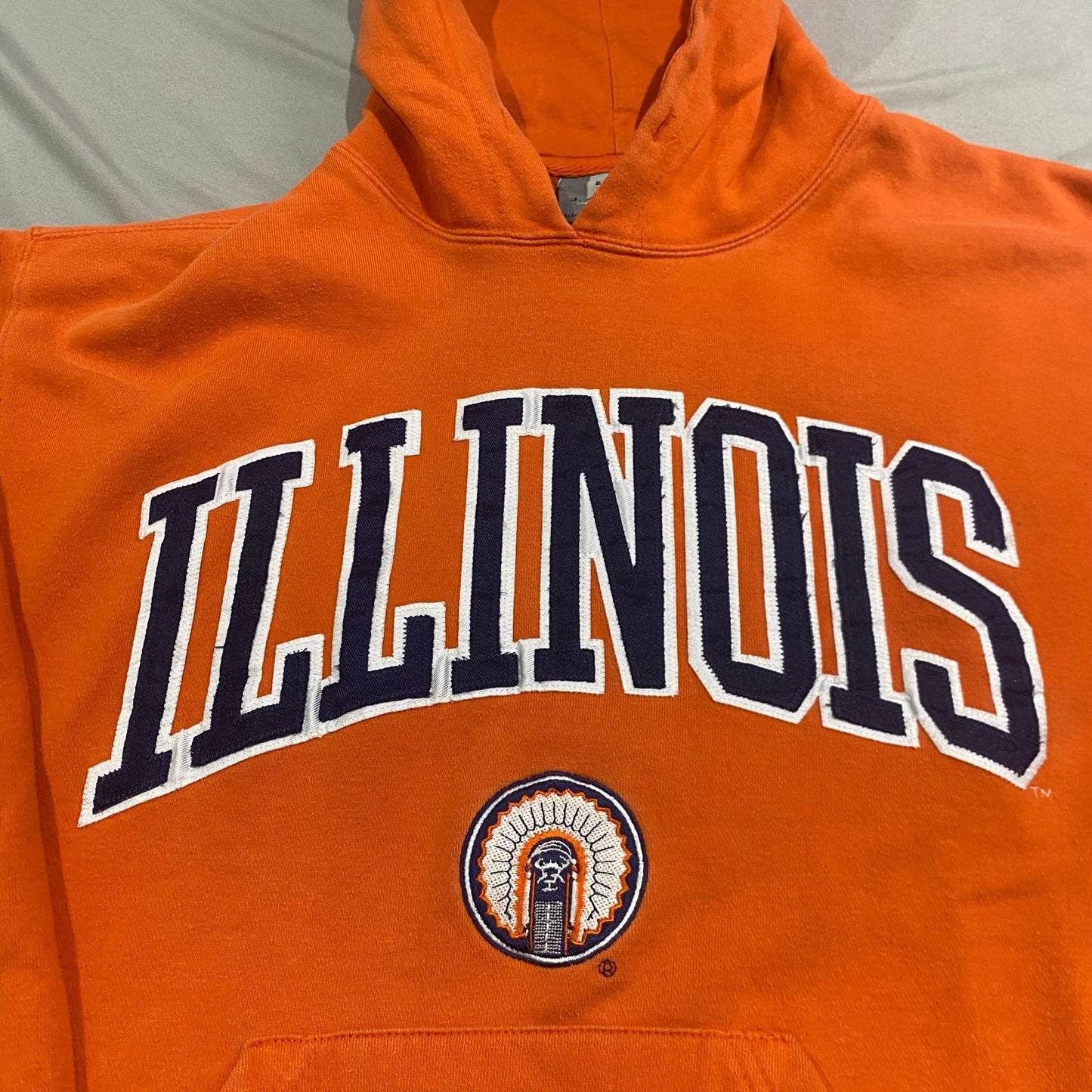 Vintage University of Illinois Hoodie Mens Small Chief Orange Sweatshirt