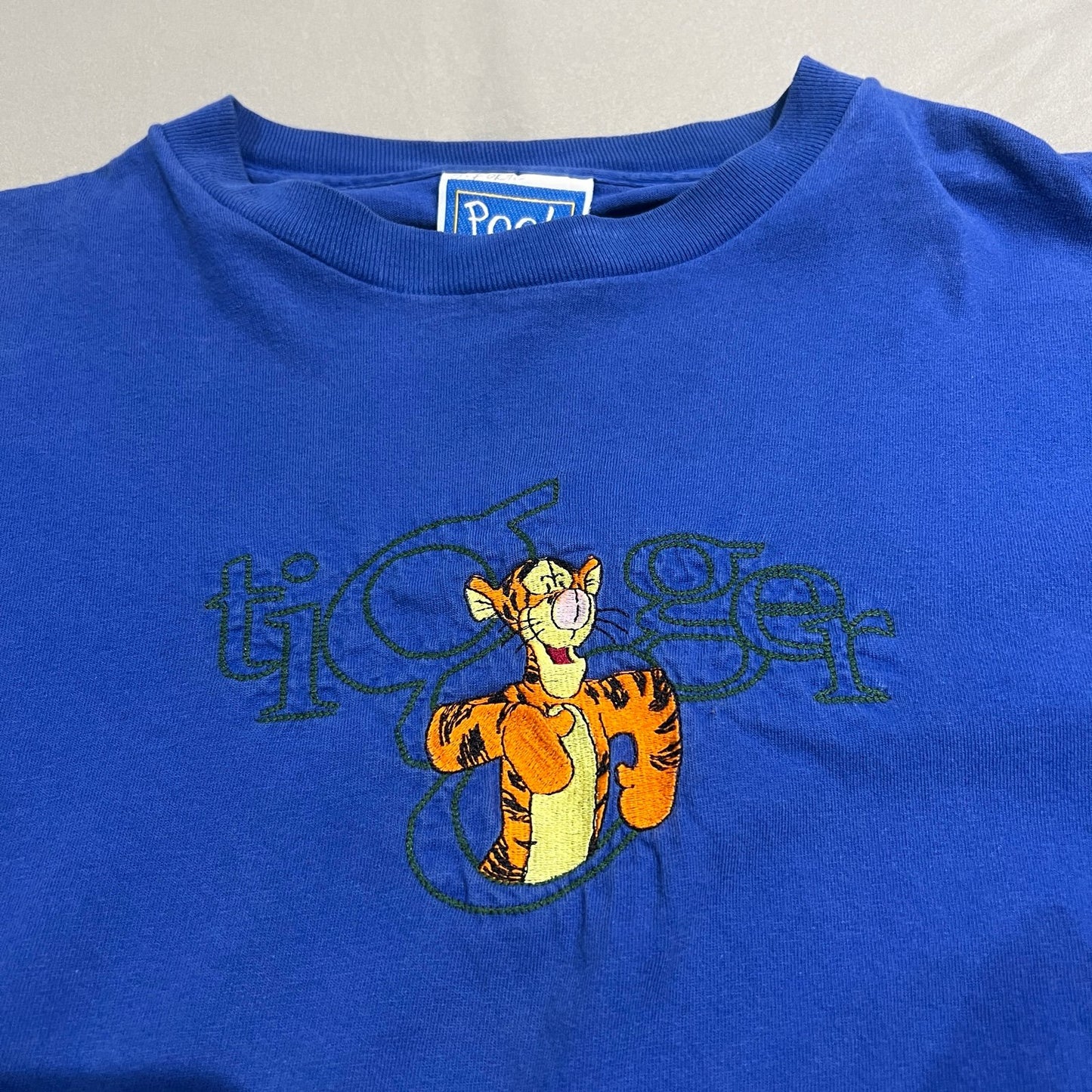 Vintage Tigger Shirt Mens Large Embroidered Blue Disney Short Sleeve Pooh