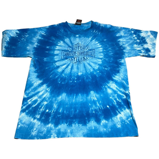 Vintage Harley Davidson Shirt Mens Large Tie Dye Elgin Blue Short Sleeve