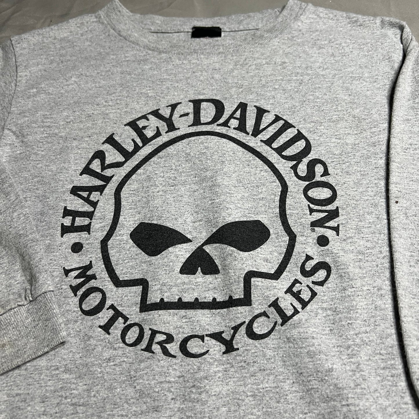 Harley Davidson Shirt Kids Youth Large Gray Long Sleeve Motorcycle Skull Biker