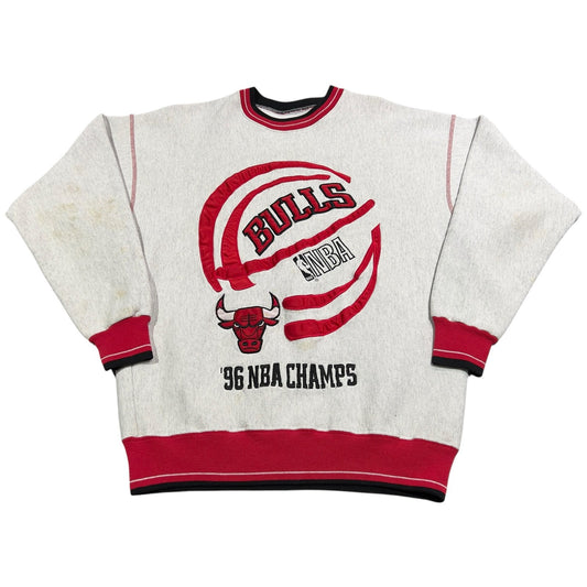 Vintage Chicago Bulls Crewneck Sweater 96 NBA Champs Mens XL Pullover White