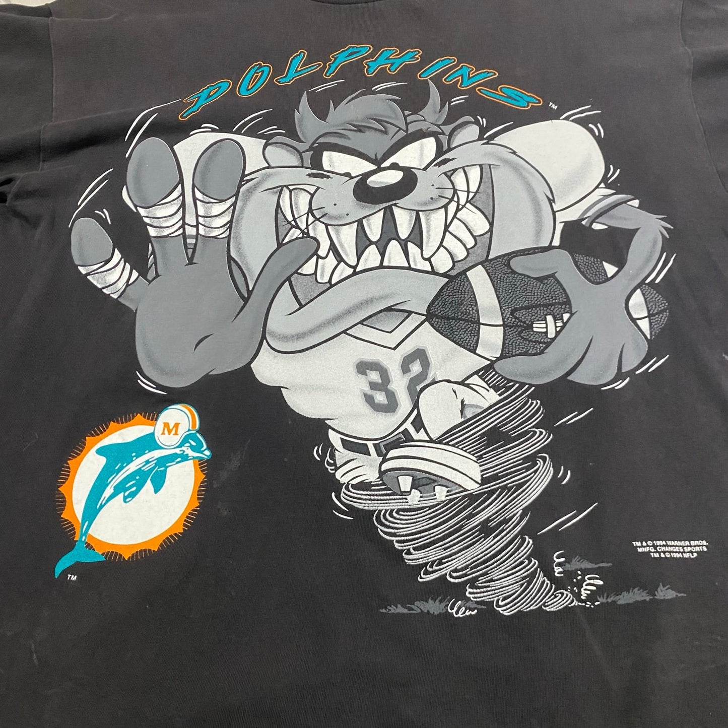 Vintage 90s Taz Looney Tunes Miami Dolphins Changes Shirt Mens XL NFL Black