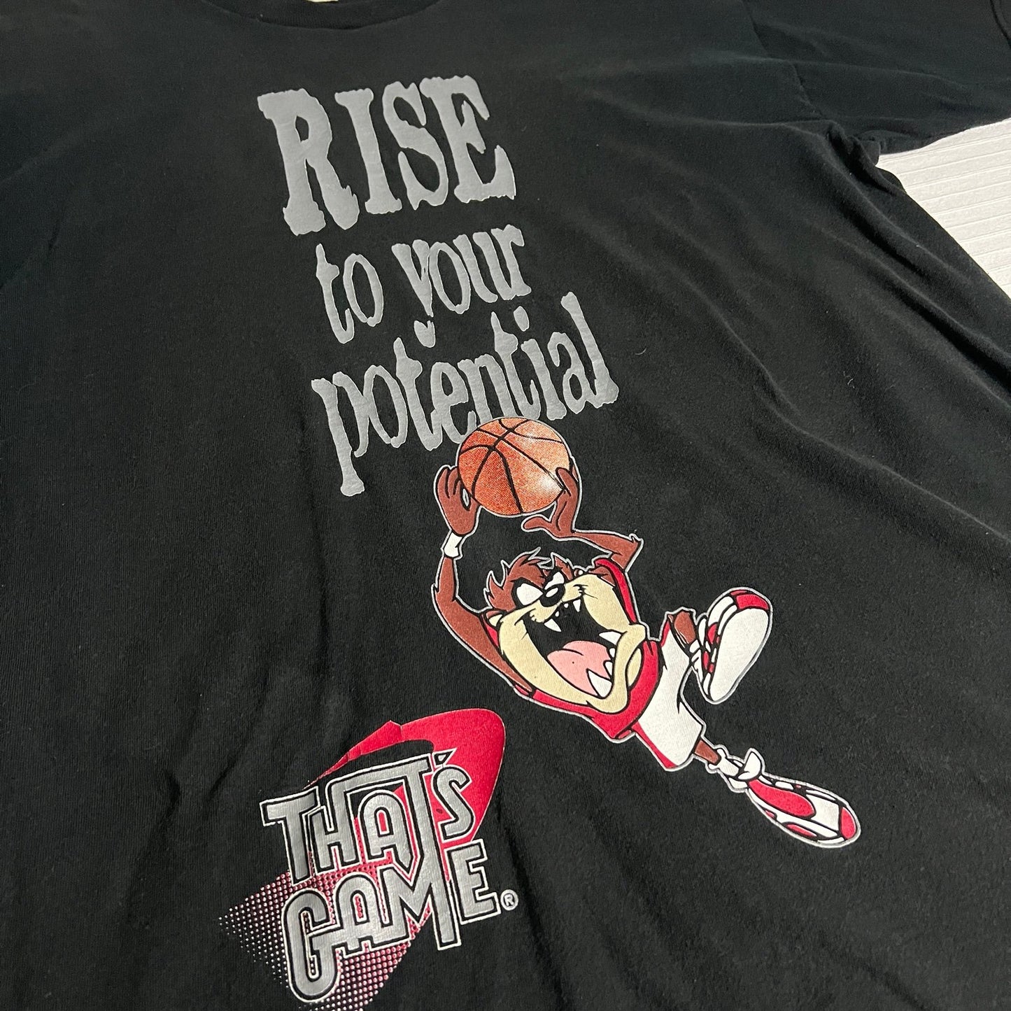 Vintage Taz Shirt Mens Large Rise to Your Potential Basketball Black Looney Tune