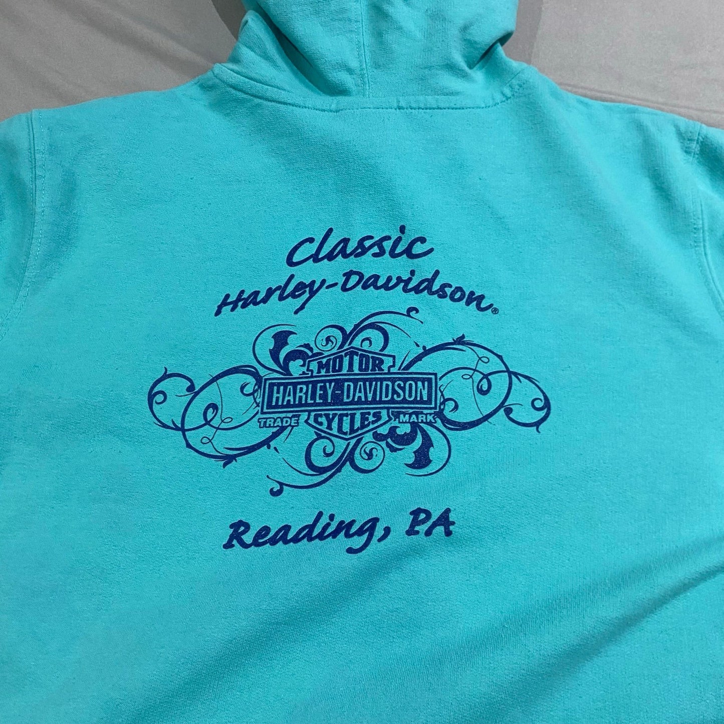 Harley Davidson Hoodie Sweatshirt Womans XL Zip Up Reading PA Blue Teal