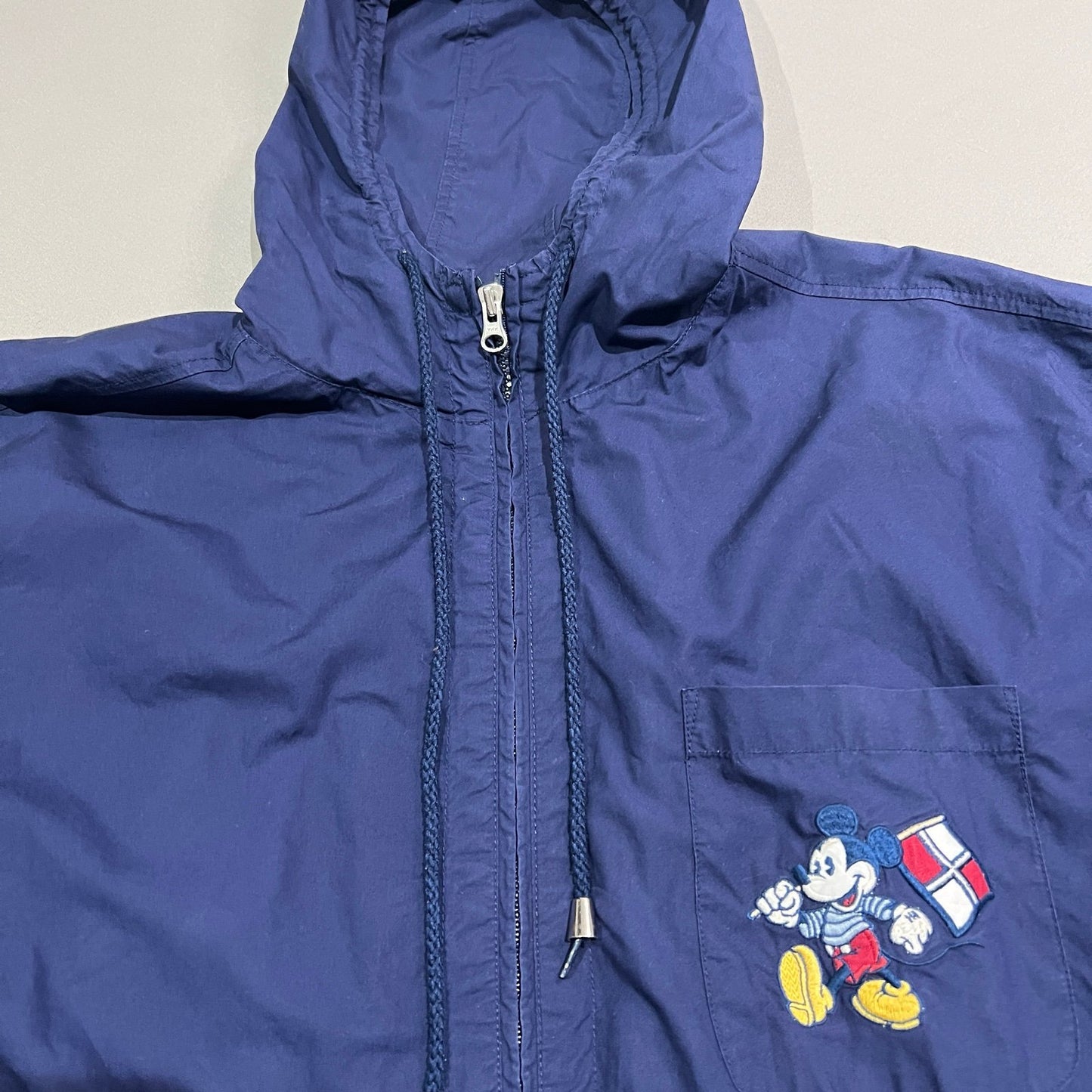 Vintage Disney Mickey Mouse Donald Duck Sail Boat Jacket Blue Full Zip Hood