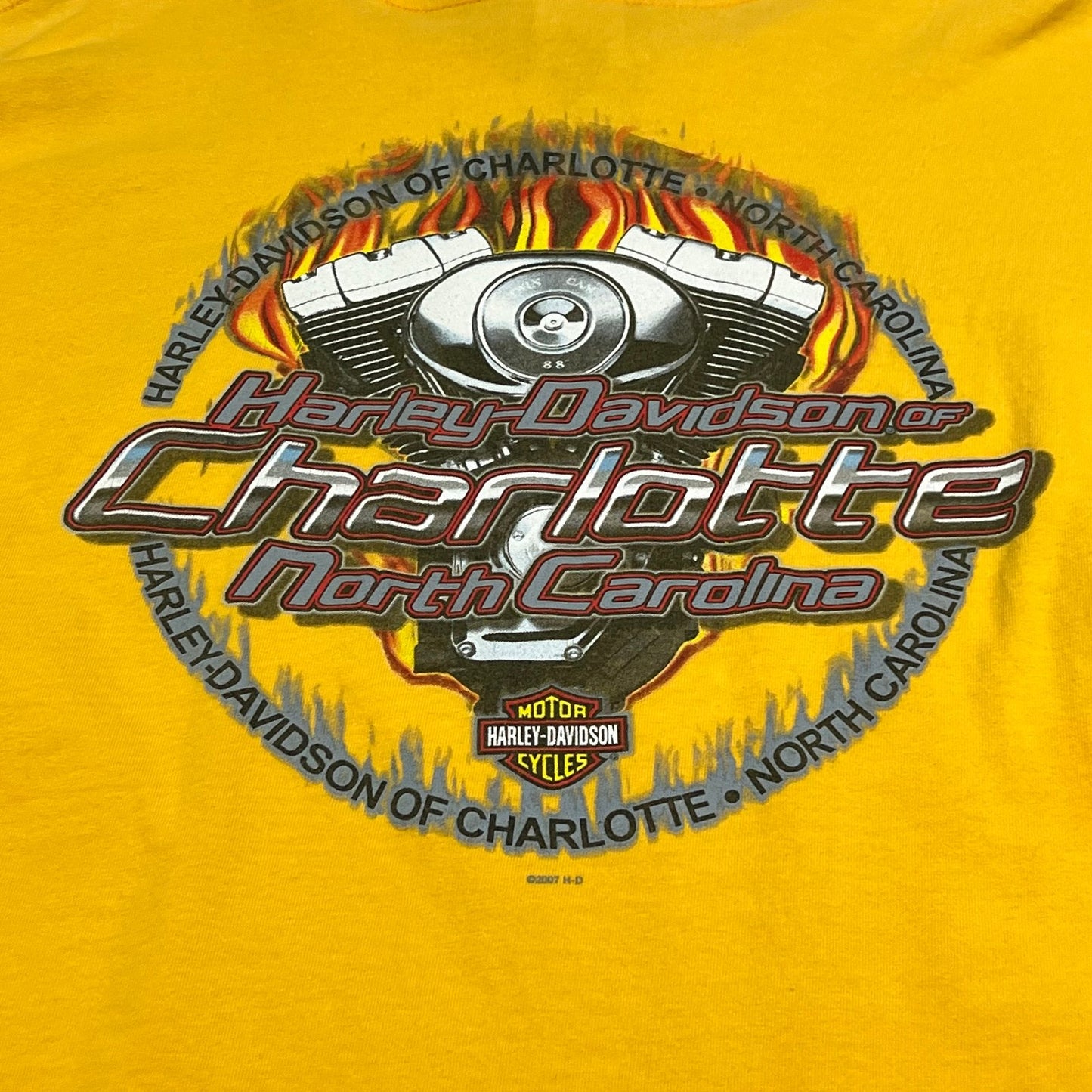 Harley Davidson Shirt Mens XL Yellow Short Sleeve Charlotte Flame Motorcycle