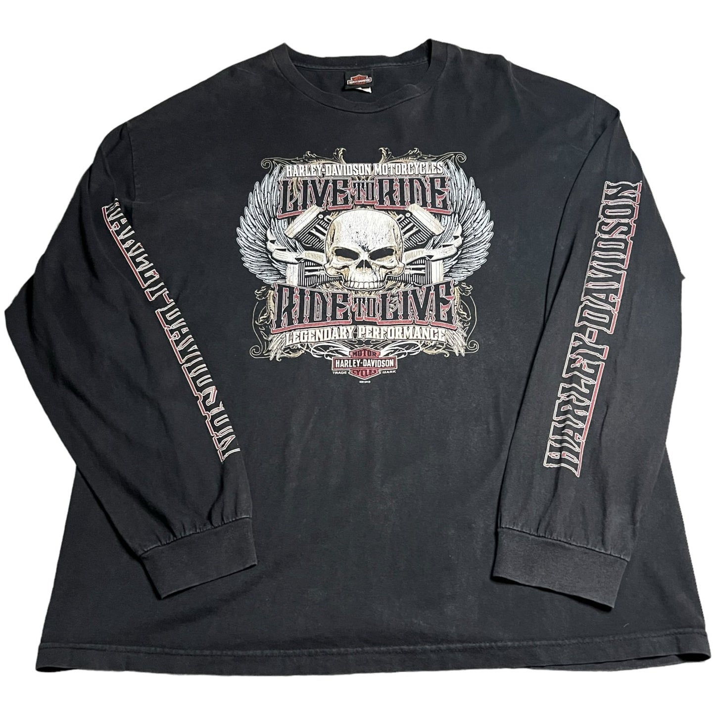 Harley Davidson Shirt Mens 2XL XXL Long Sleeve Maryville Black Motorcycle Skull