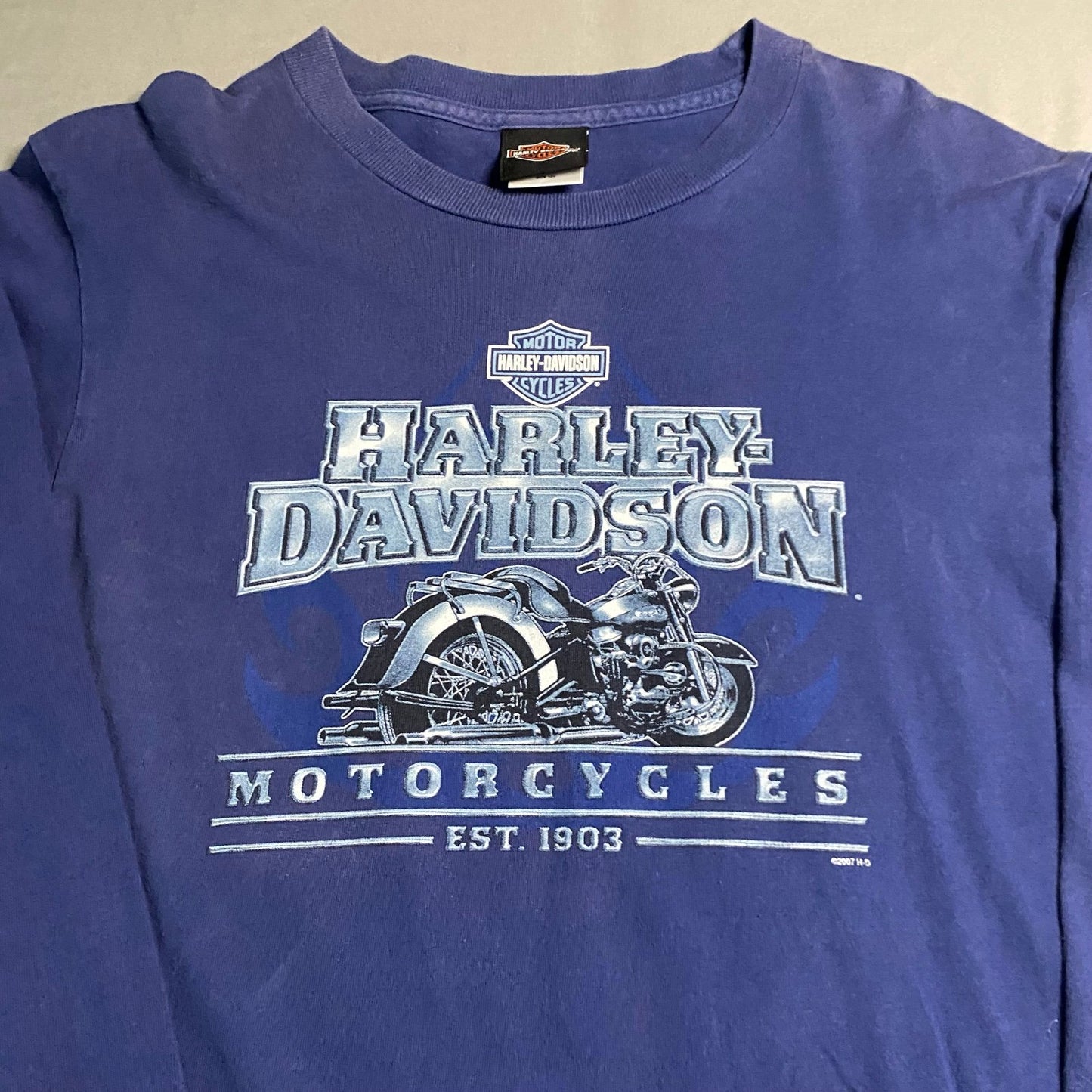 Harley Davidson Long Sleeve Shirt Blue Womans Medium Villa Park Motorcycle 18Y