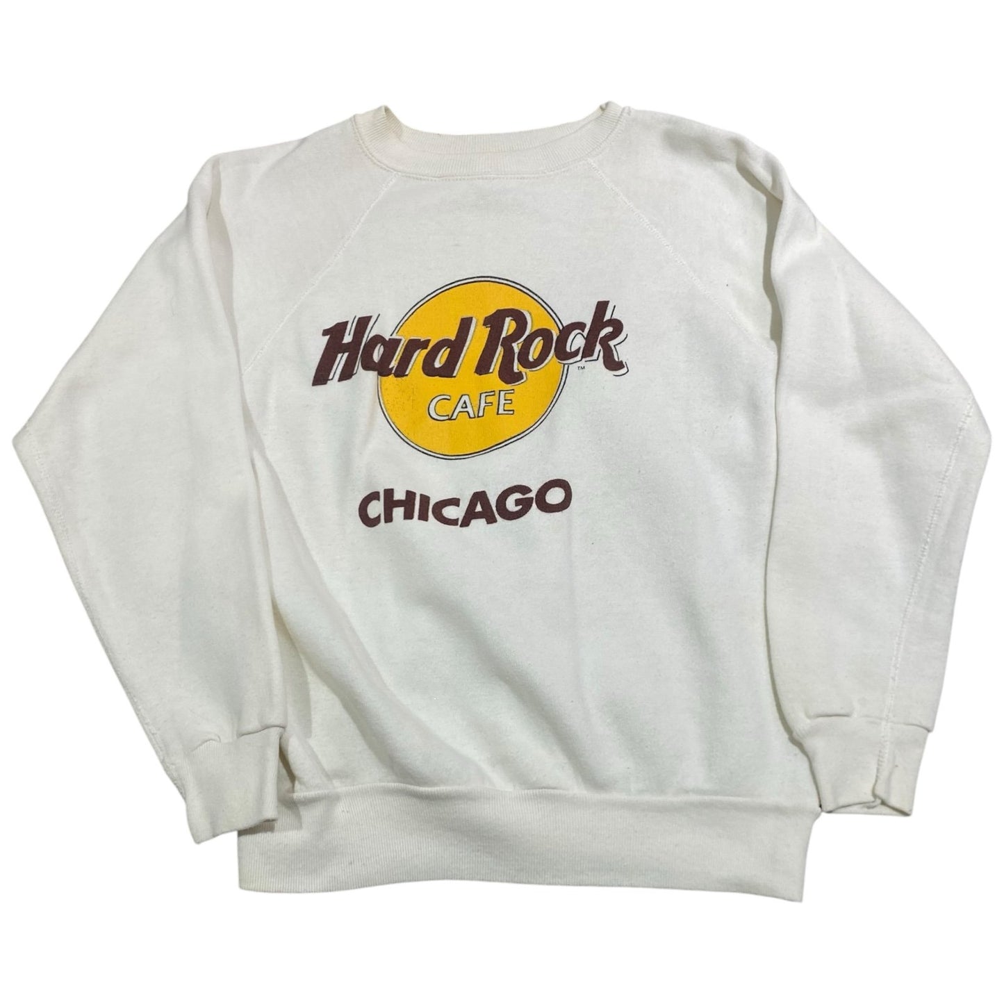 Vintage 80s Tultex Hard Rock Cafe Sweater Crewneck Womens Medium Pullover White