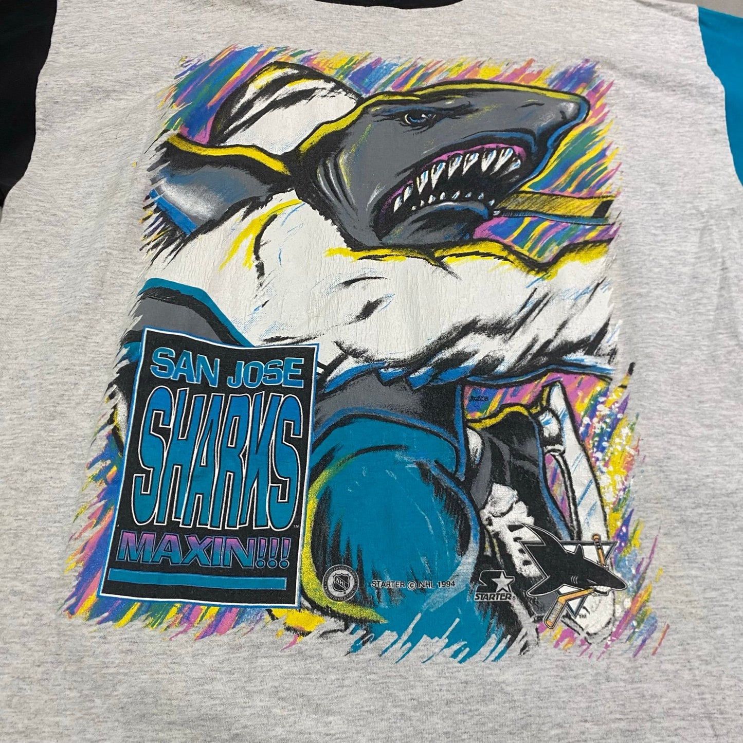 Vintage 1994 San Jose Sharks Hoodie Shirt STARTER Mens Large Short Sleeve NHL