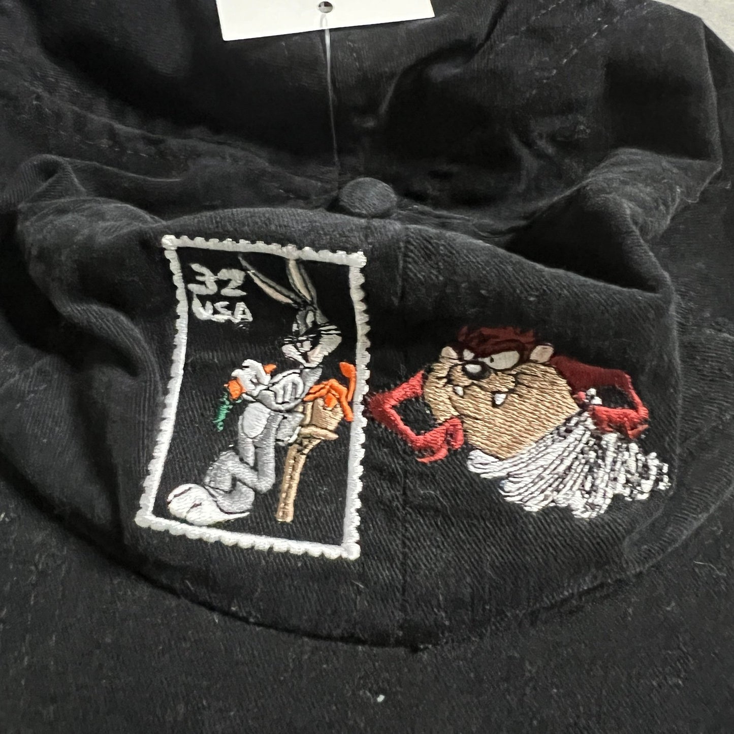 Vintage Looney Tunes Stamp Collection Snapback Hat Taz Bugs Bunny Black