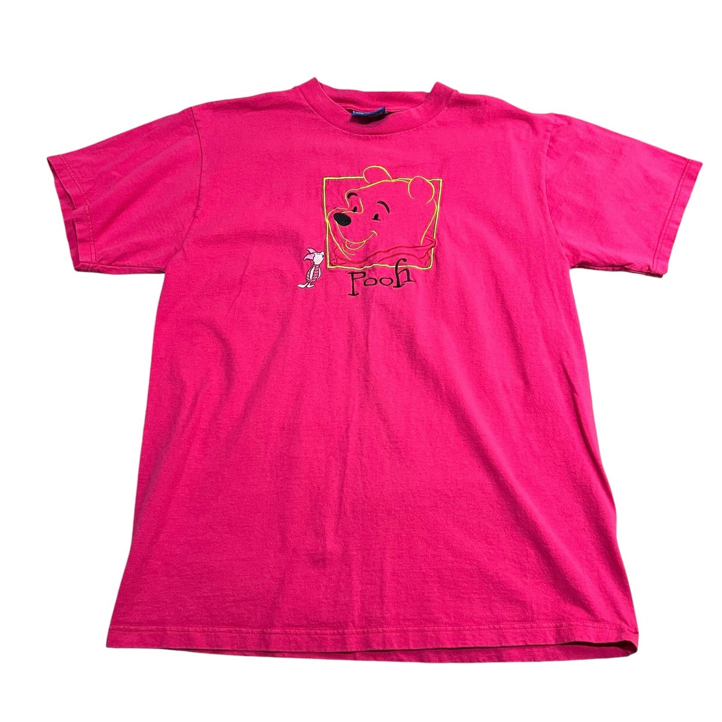 Vintage Winnie The Pooh Shirt Womans XL Disney Pink Embroidered Short Sleeve