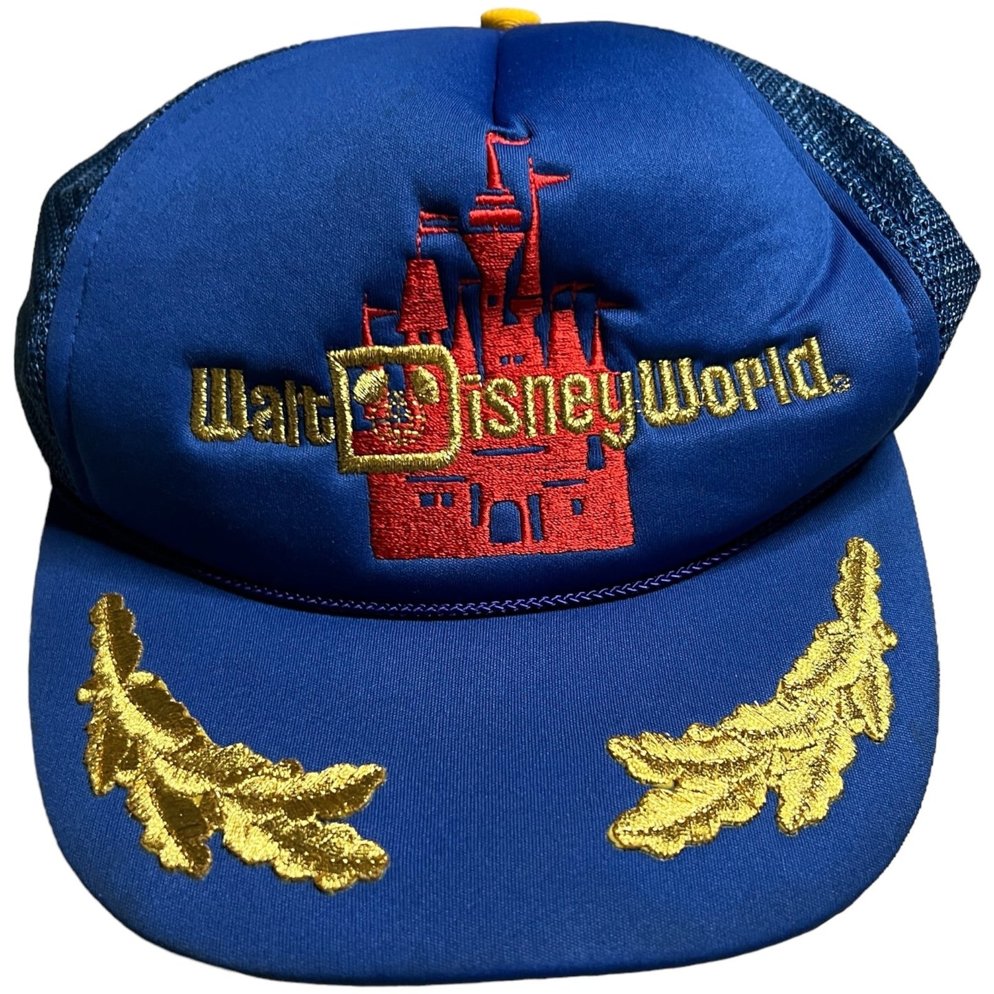 Vintage Walt Disney World Parks Trucker Snapback Hat Blue Embroidered Blue