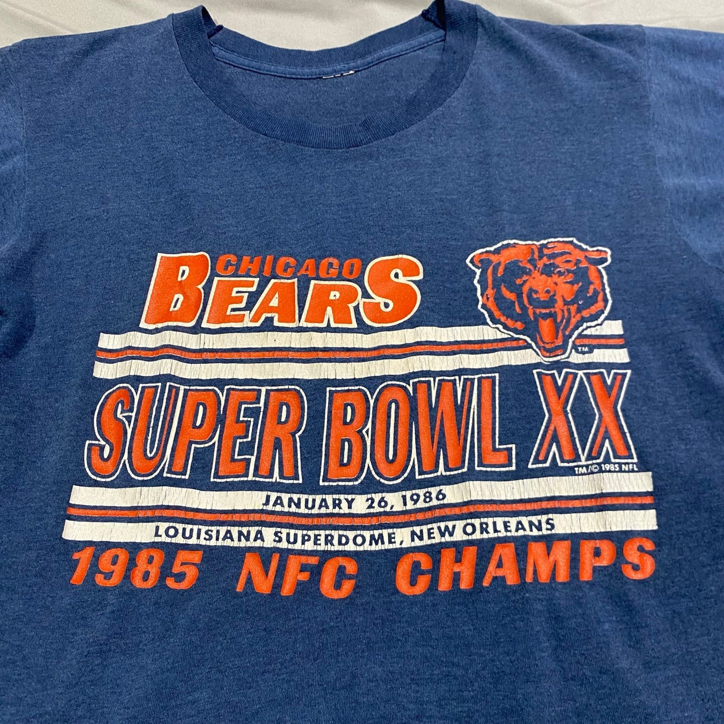 Vintage 1986 Chicago Bears Super Bowl XX Champions Shirt Womans XS NFL Blue